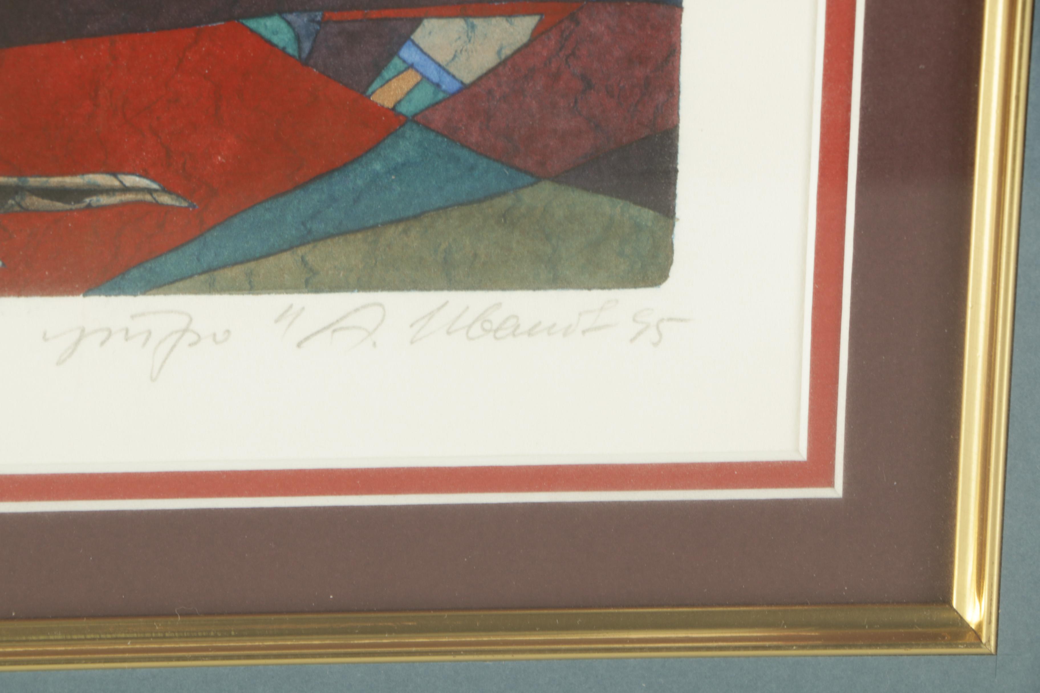 Limited Edition Intaglio Print on Paper of Couple Riding Rooster