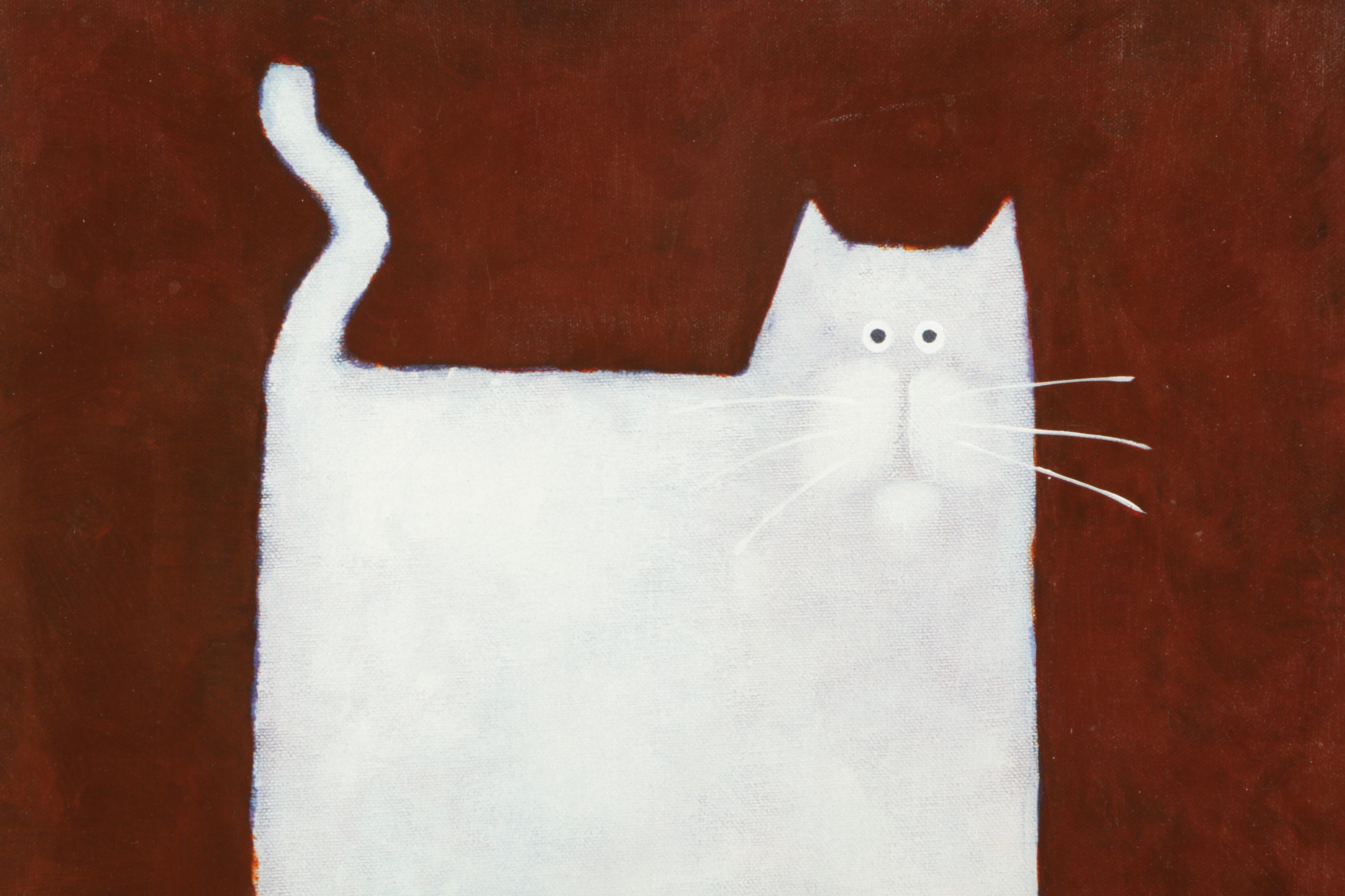 Offset Lithograph on Canvas after Daniel Patrick Kessler of a White Cat