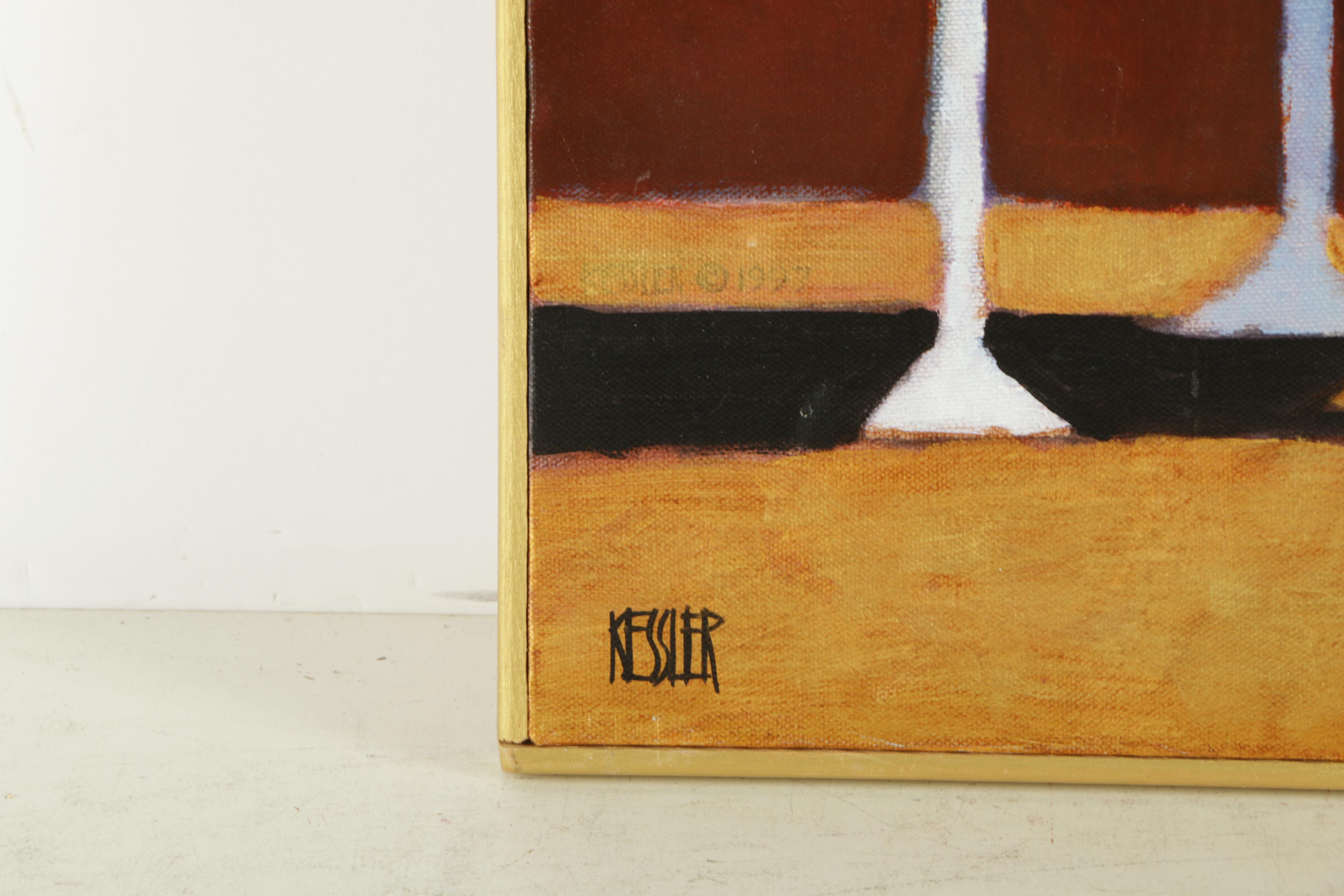 Offset Lithograph on Canvas after Daniel Patrick Kessler of a White Cat