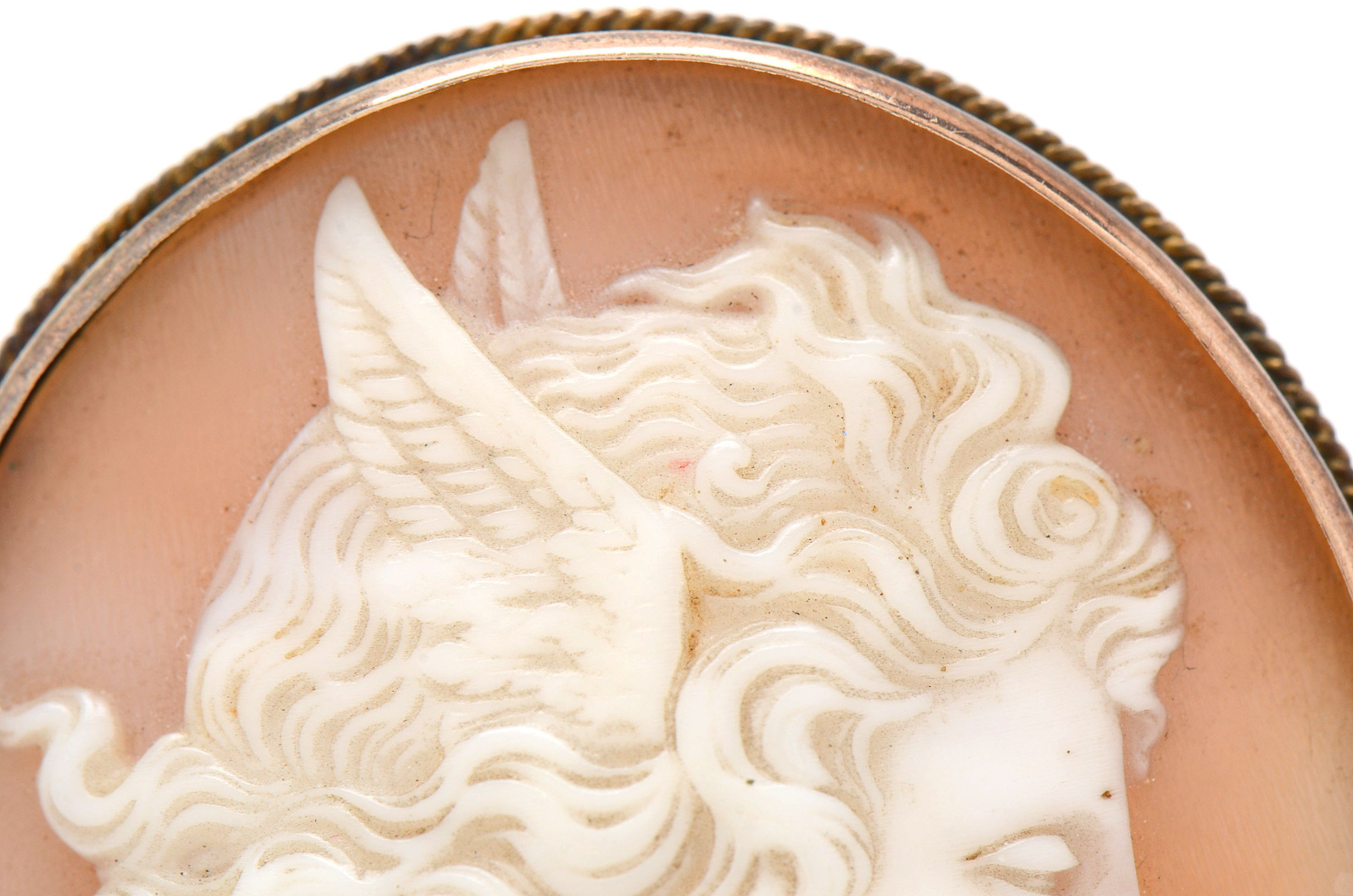 Early 20th Century 10K Yellow Gold Carved Shell "Puck" Cameo Brooch