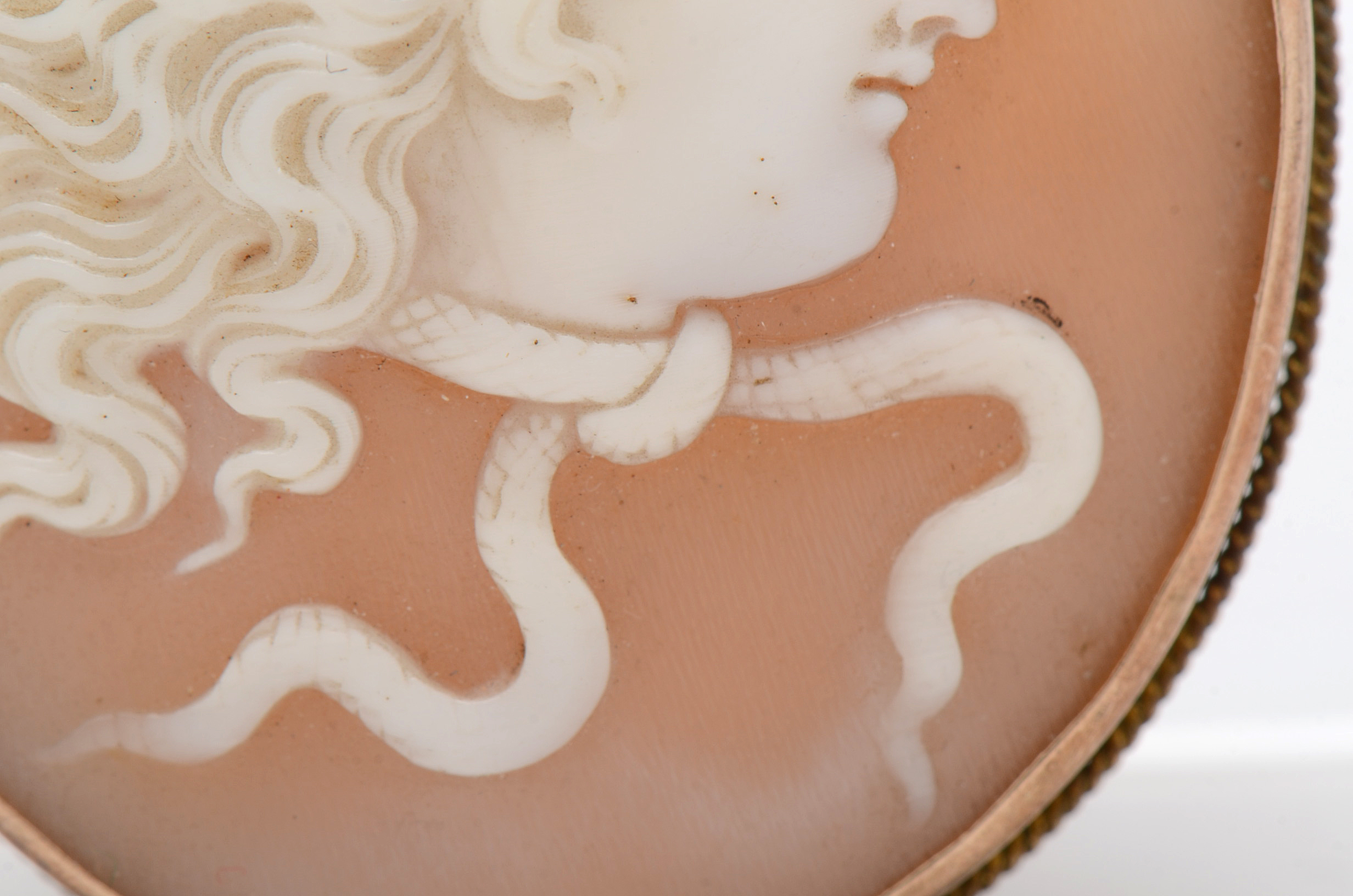 Early 20th Century 10K Yellow Gold Carved Shell "Puck" Cameo Brooch