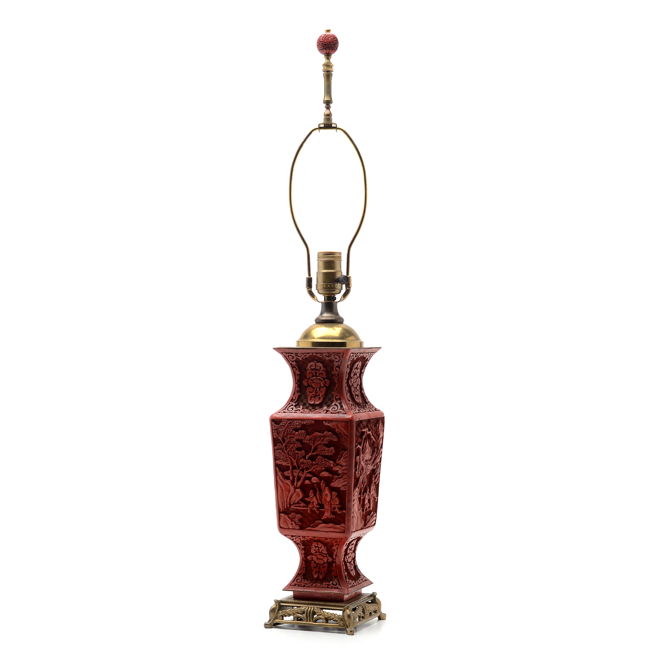 Late 20th-Century Chinese Cinnabar Lamp