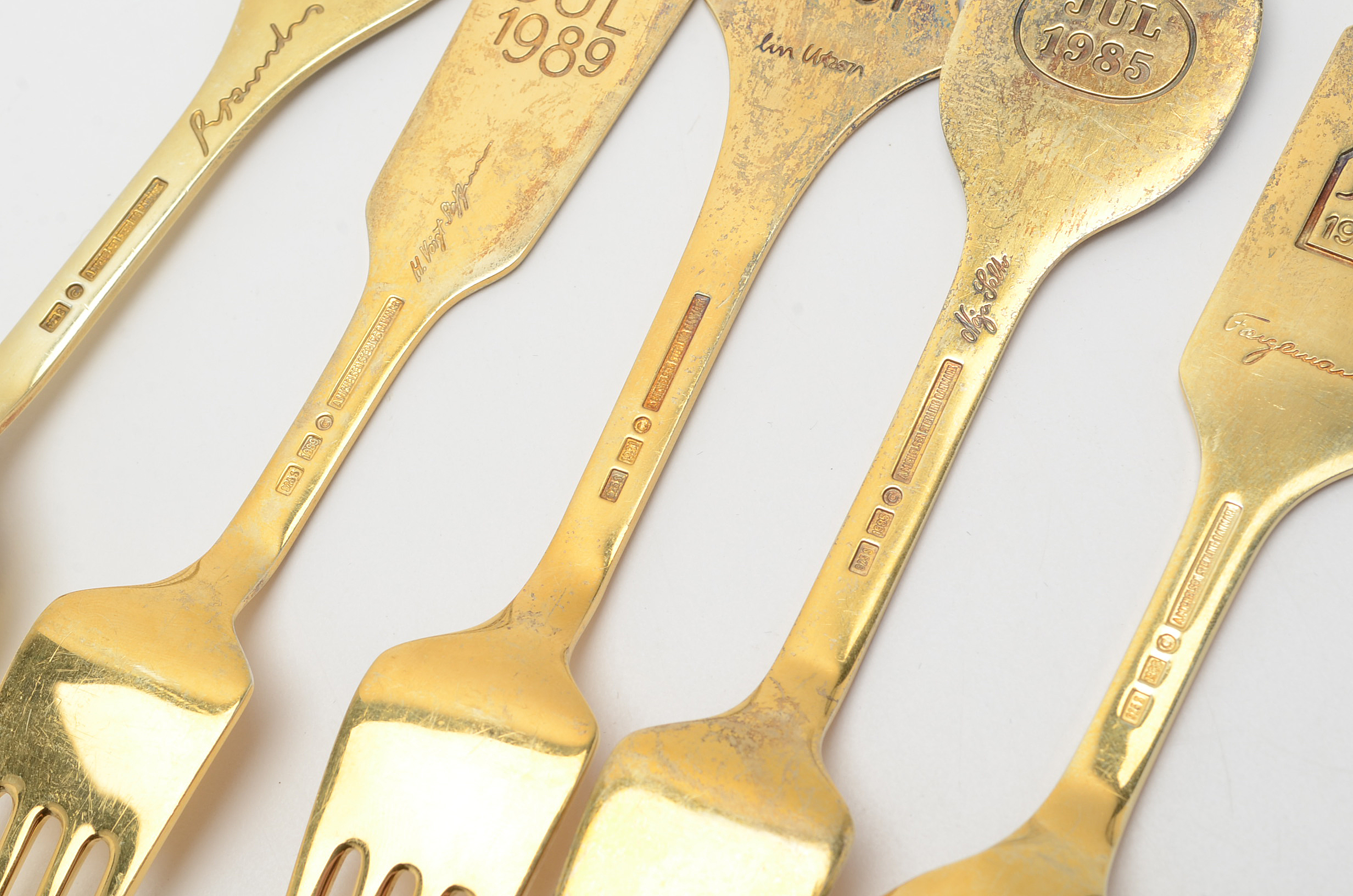 Danish Anton Michelsen Sterling Silver Christmas Enameled Spoons and Forks