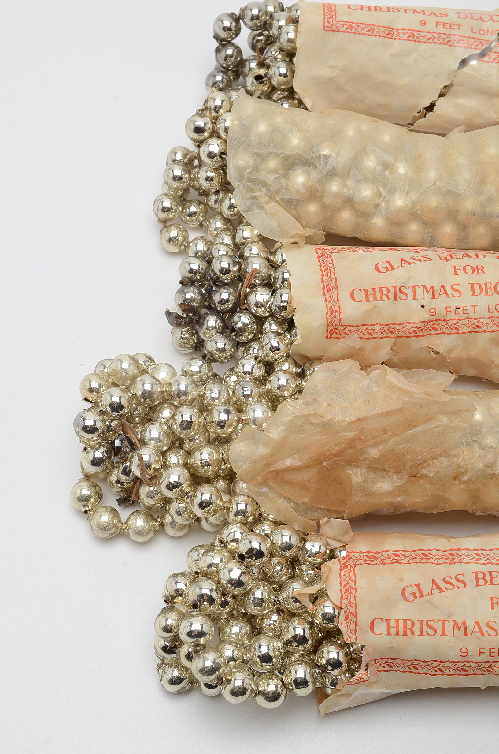 Six Strands Of Vintage Silver Glass Bead Garland