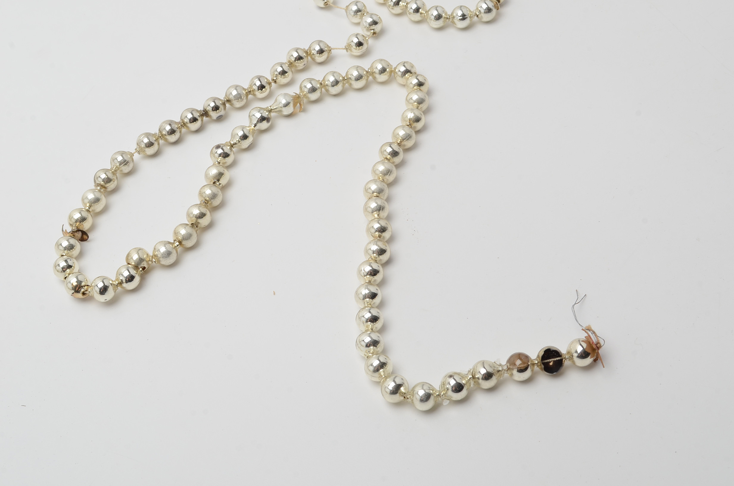 Six Strands Of Vintage Silver Glass Bead Garland