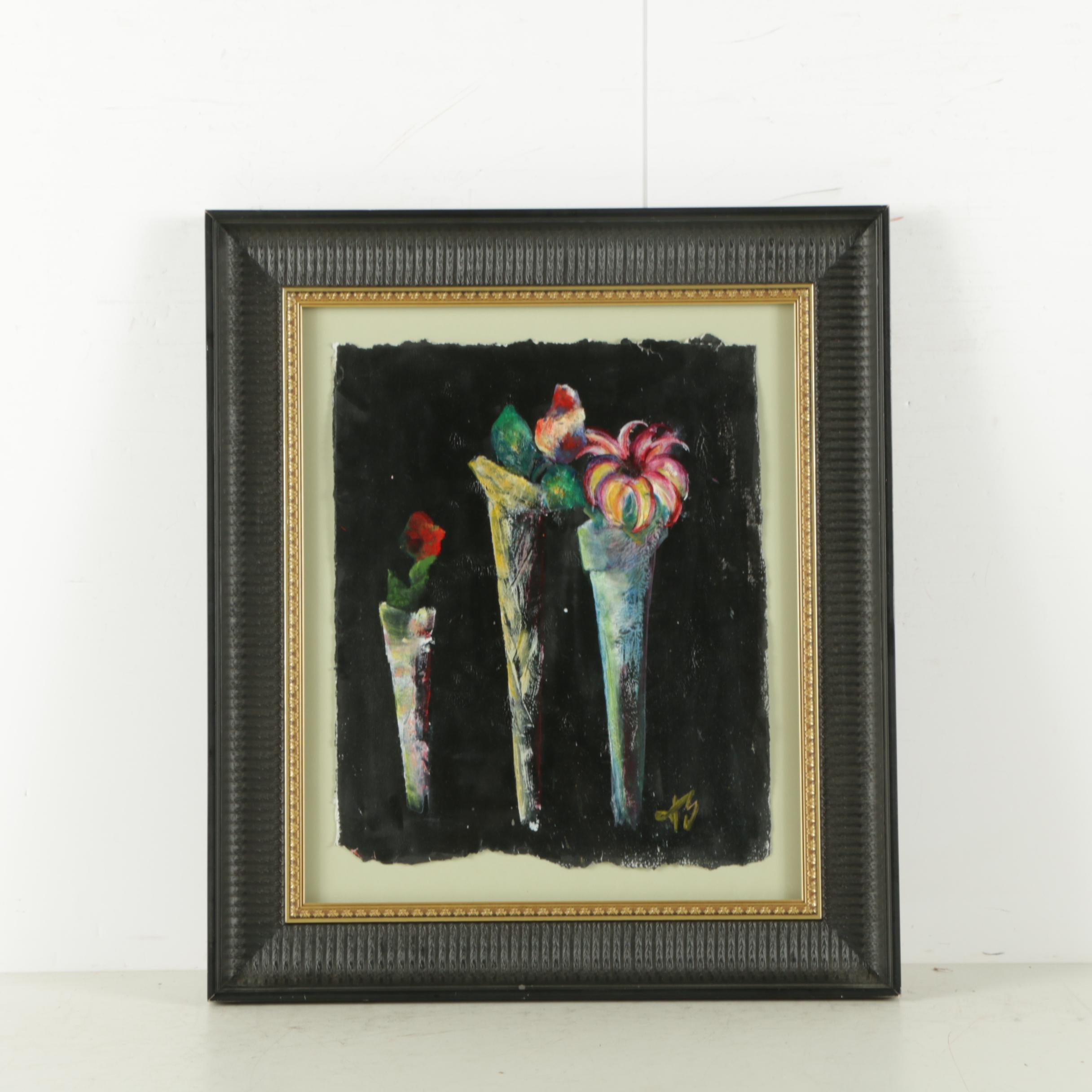 Jacqueline Saporiti Acrylic on Paper of Flowers