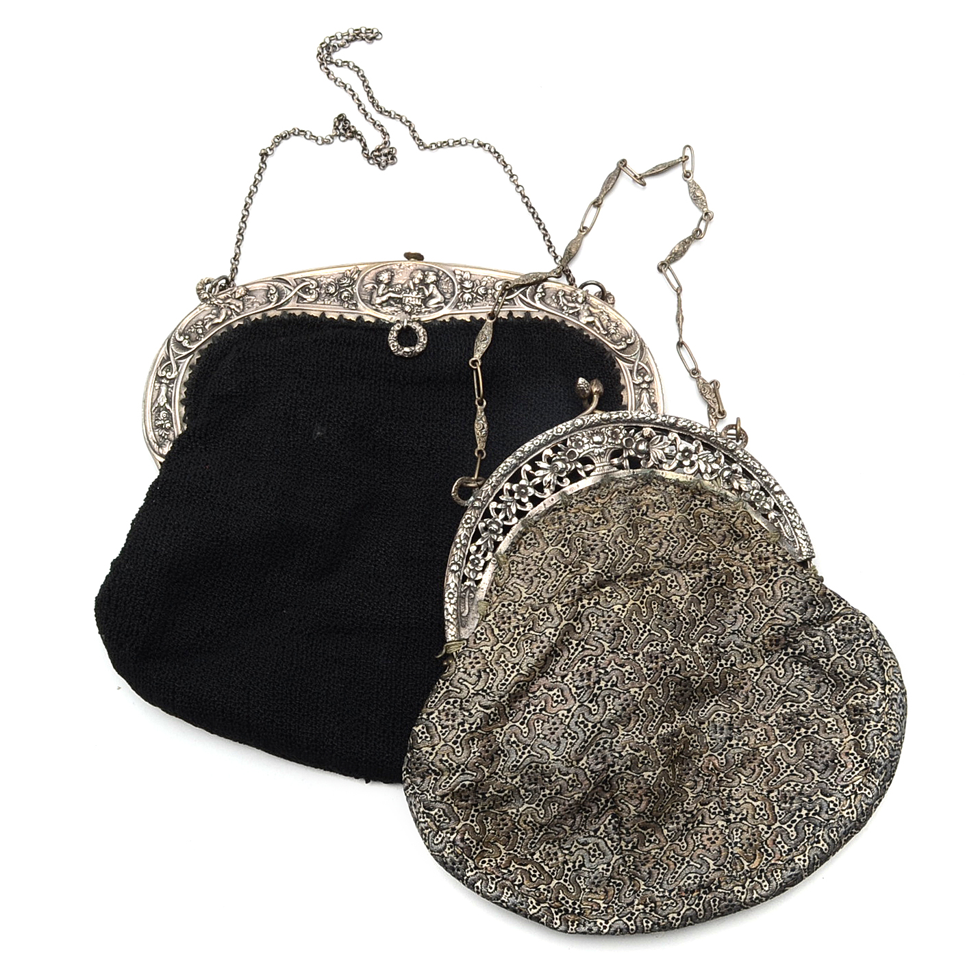 Two Vintage 800 Silver Framed Clutch Handbags