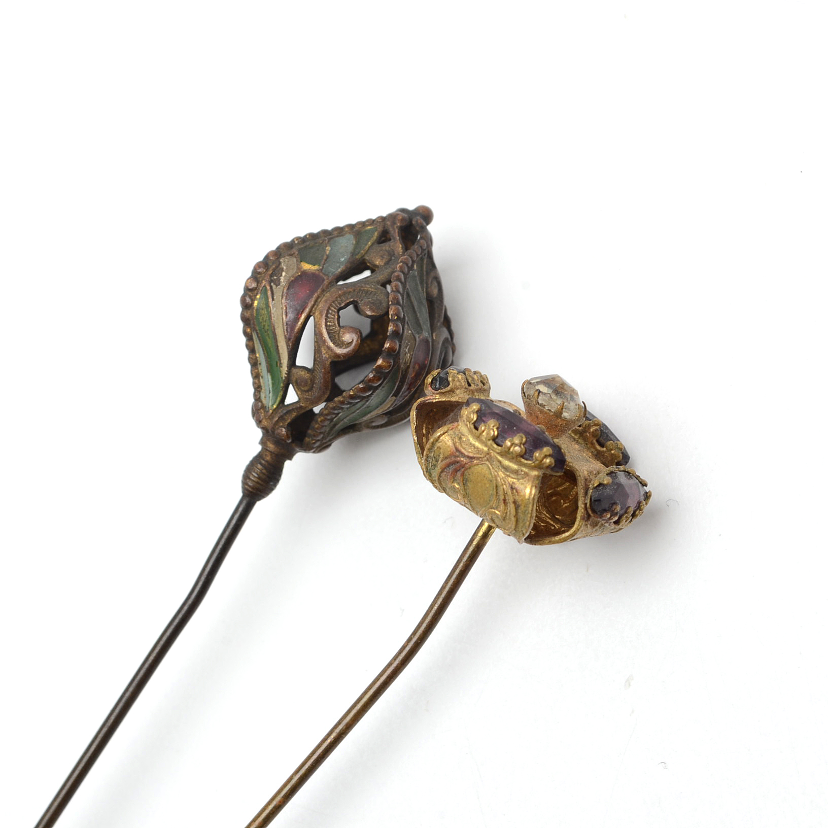 Assortment of Victorian Hat Pins Including Sterling Silver and Carved Coral