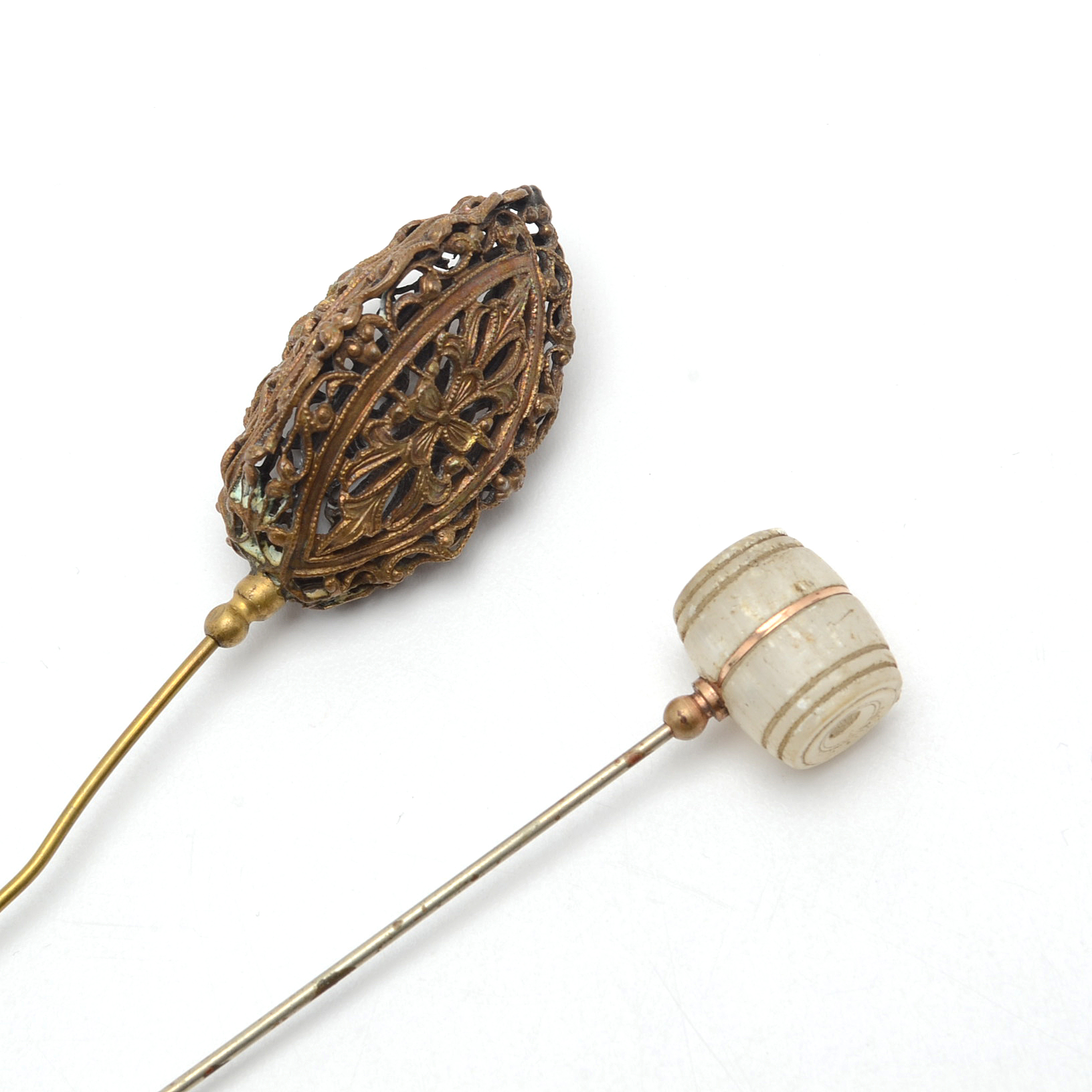 Assortment of Victorian Hat Pins Including Sterling Silver and Carved Coral