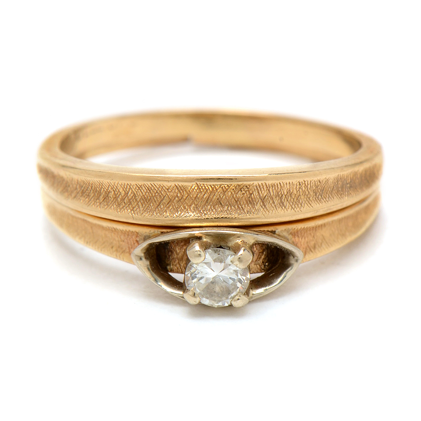 Vintage 14K Yellow Gold Solitaire Diamond Bridal Ring Set