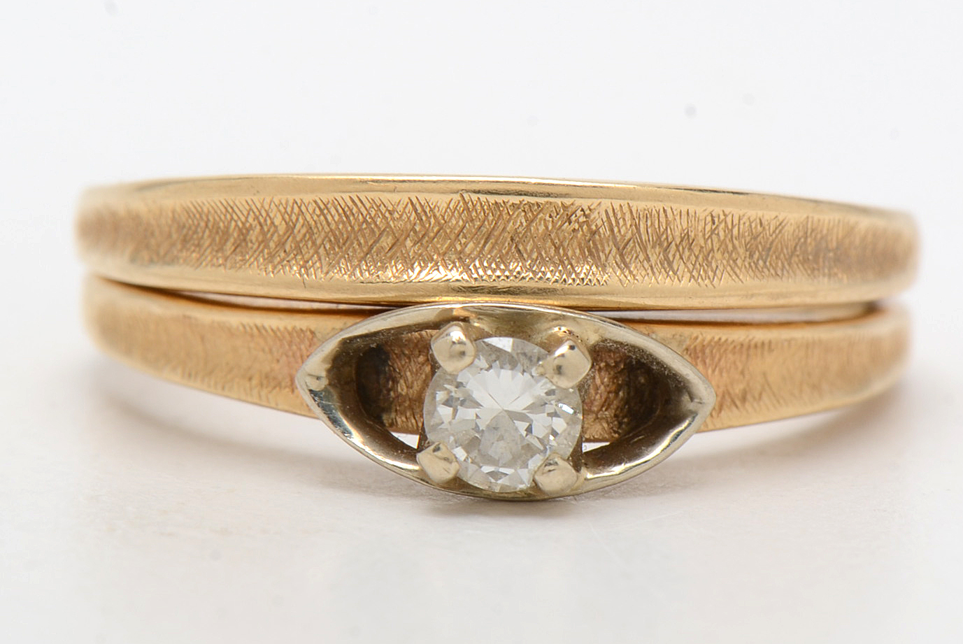 Vintage 14K Yellow Gold Solitaire Diamond Bridal Ring Set