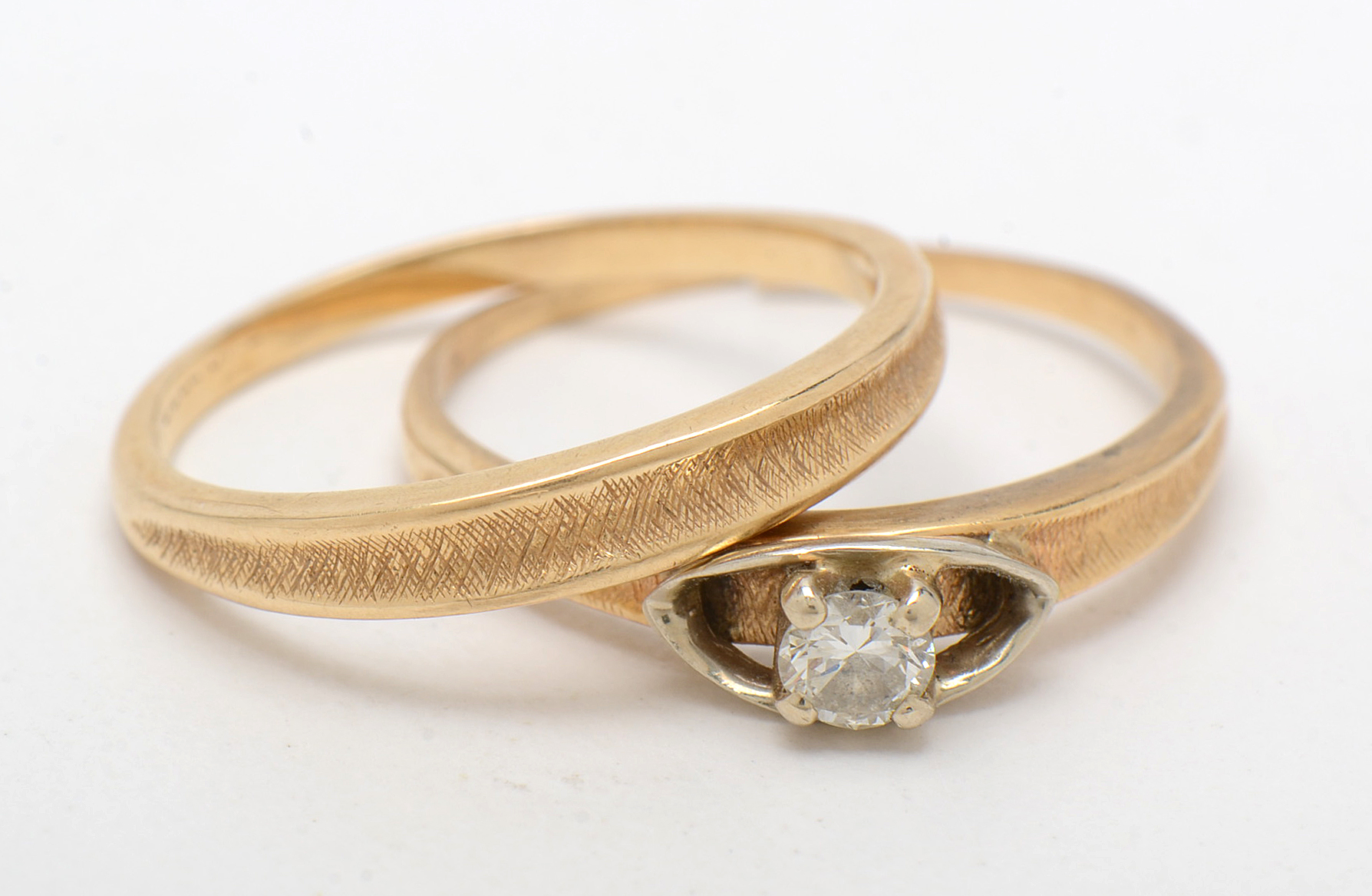 Vintage 14K Yellow Gold Solitaire Diamond Bridal Ring Set