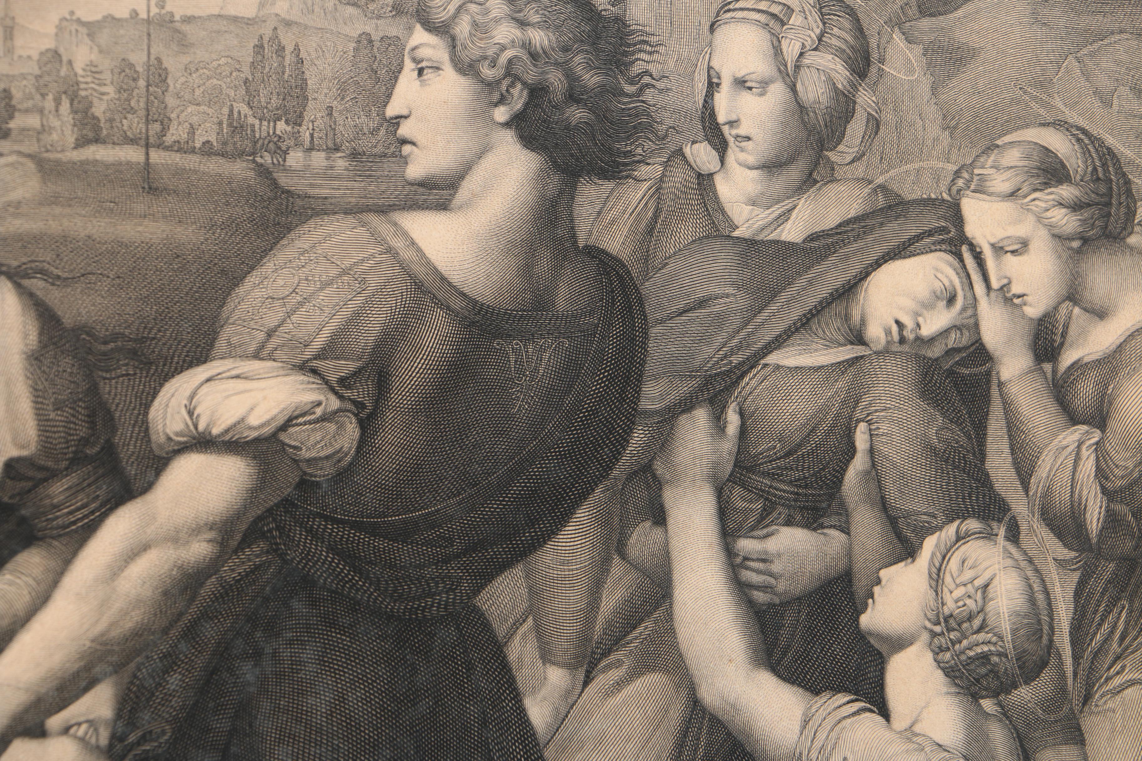 S. Amsler Vintage Engraving on Paper After Raphael "The Entombment"