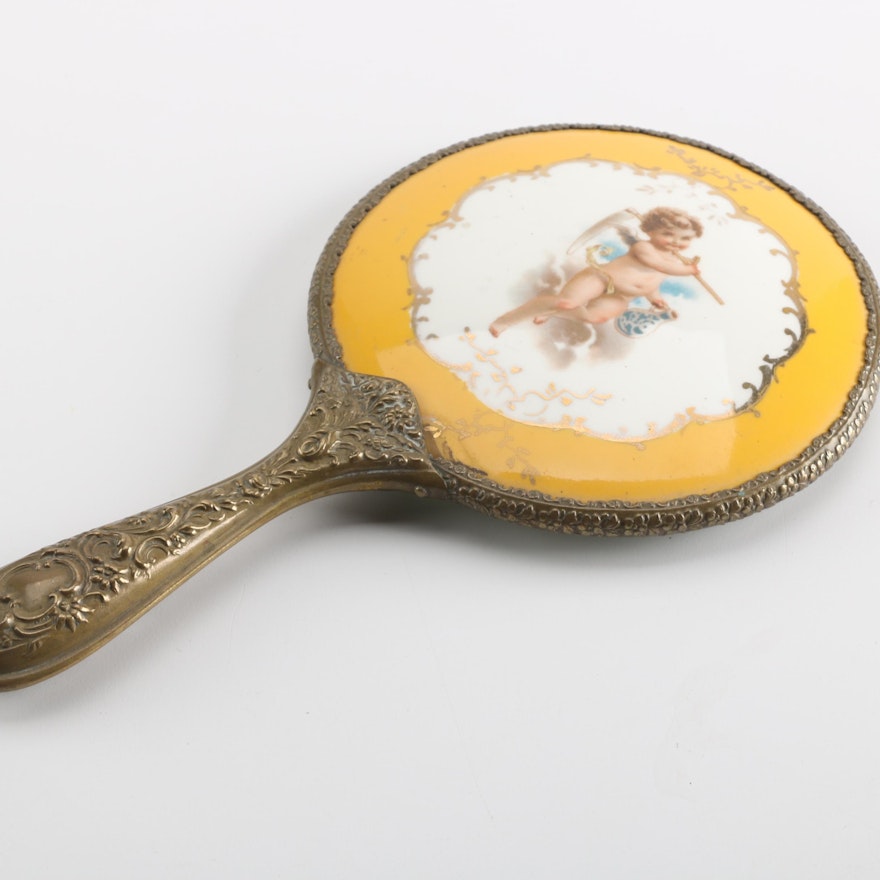 Vintage Hand Mirror with Embossed Details