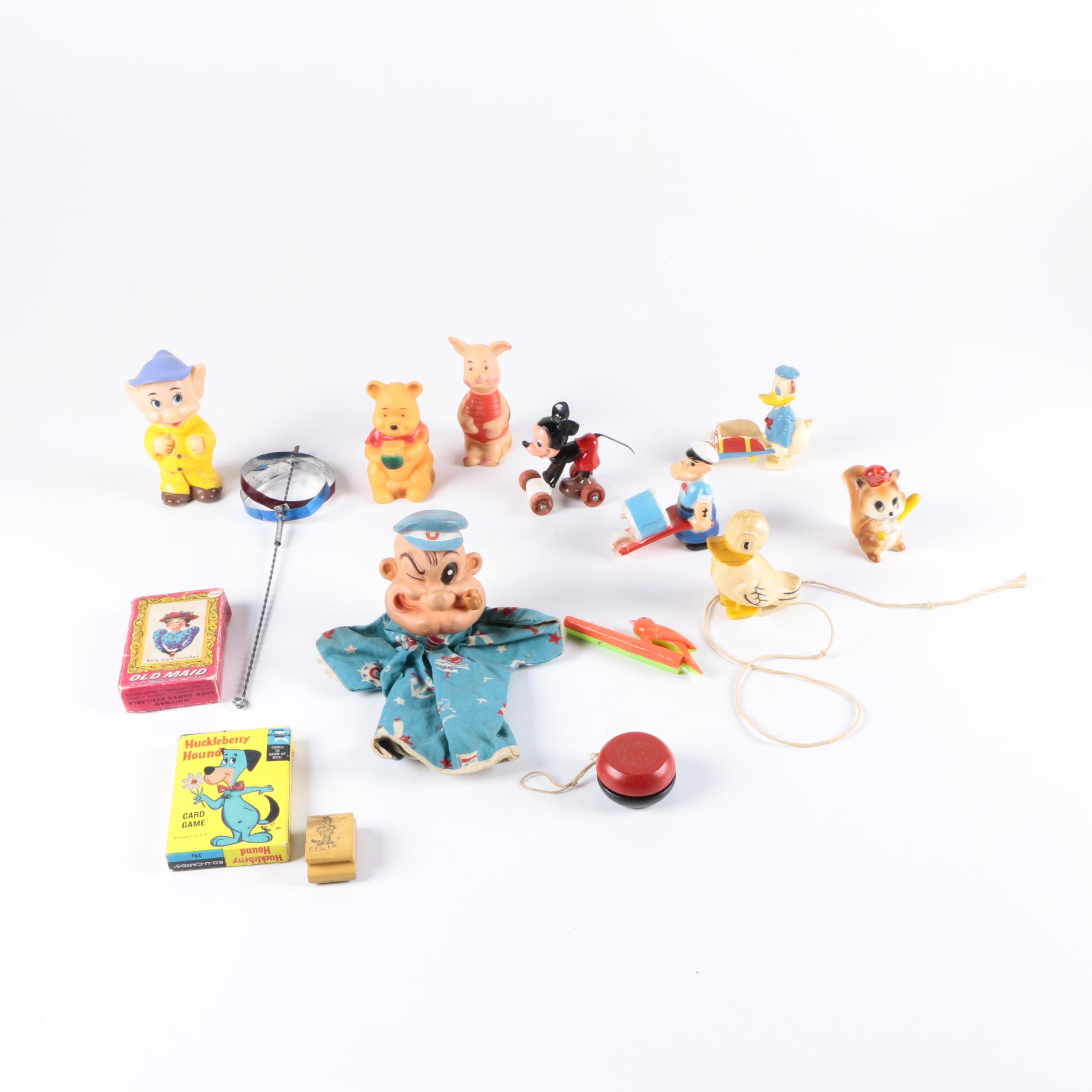 Vintage Toys including Mickey Mouse and Popeye