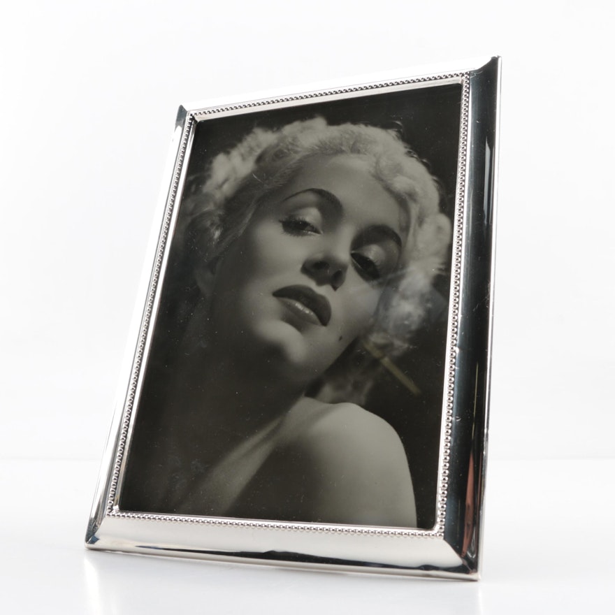 Beveled and Bead Trimmed Sterling Silver Picture Frame