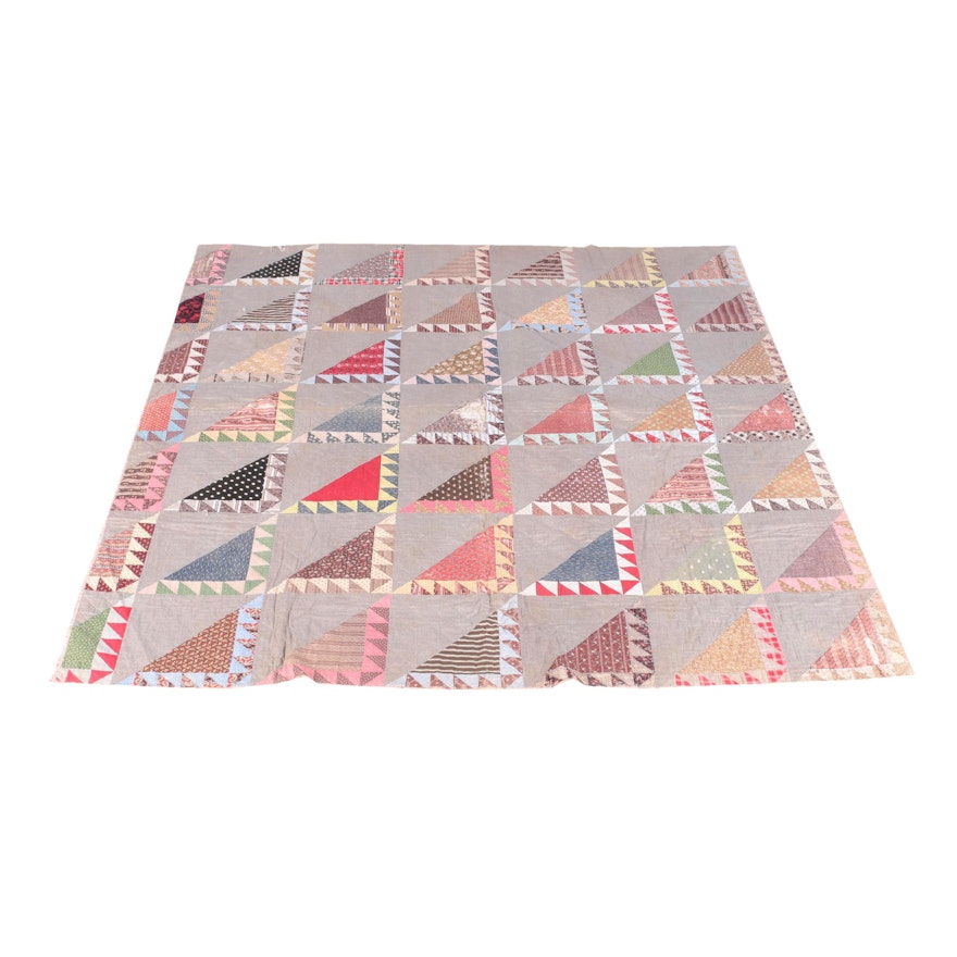 Vintage Hand Pieced "Half Square" Triangle Quilt