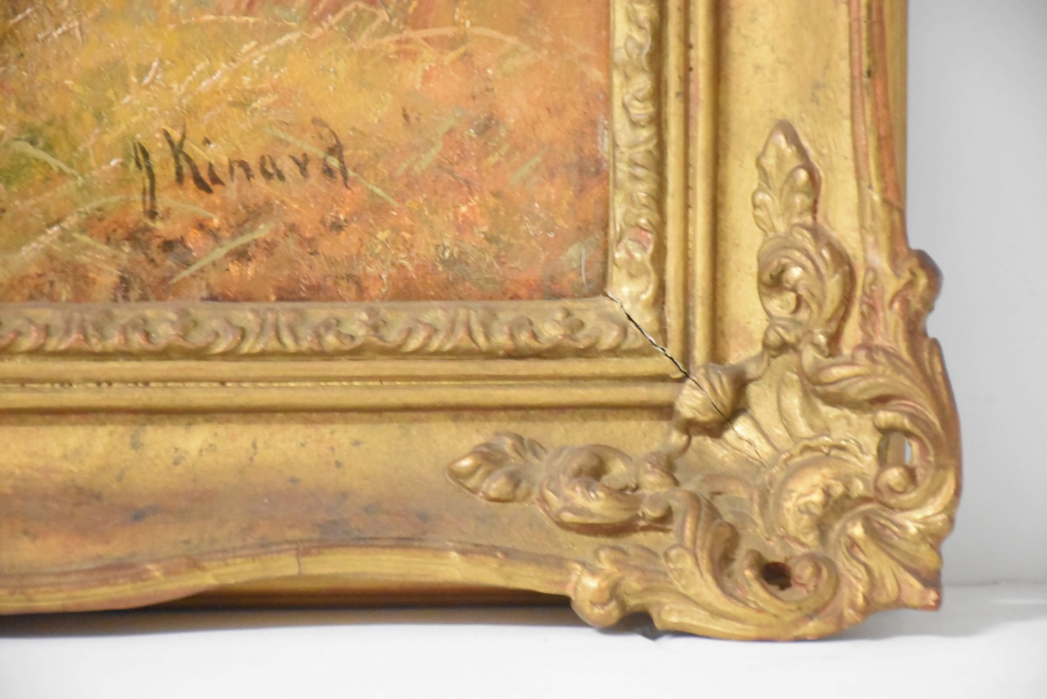 J. Kinard Oil Painting on Canvas Countryside Landscape