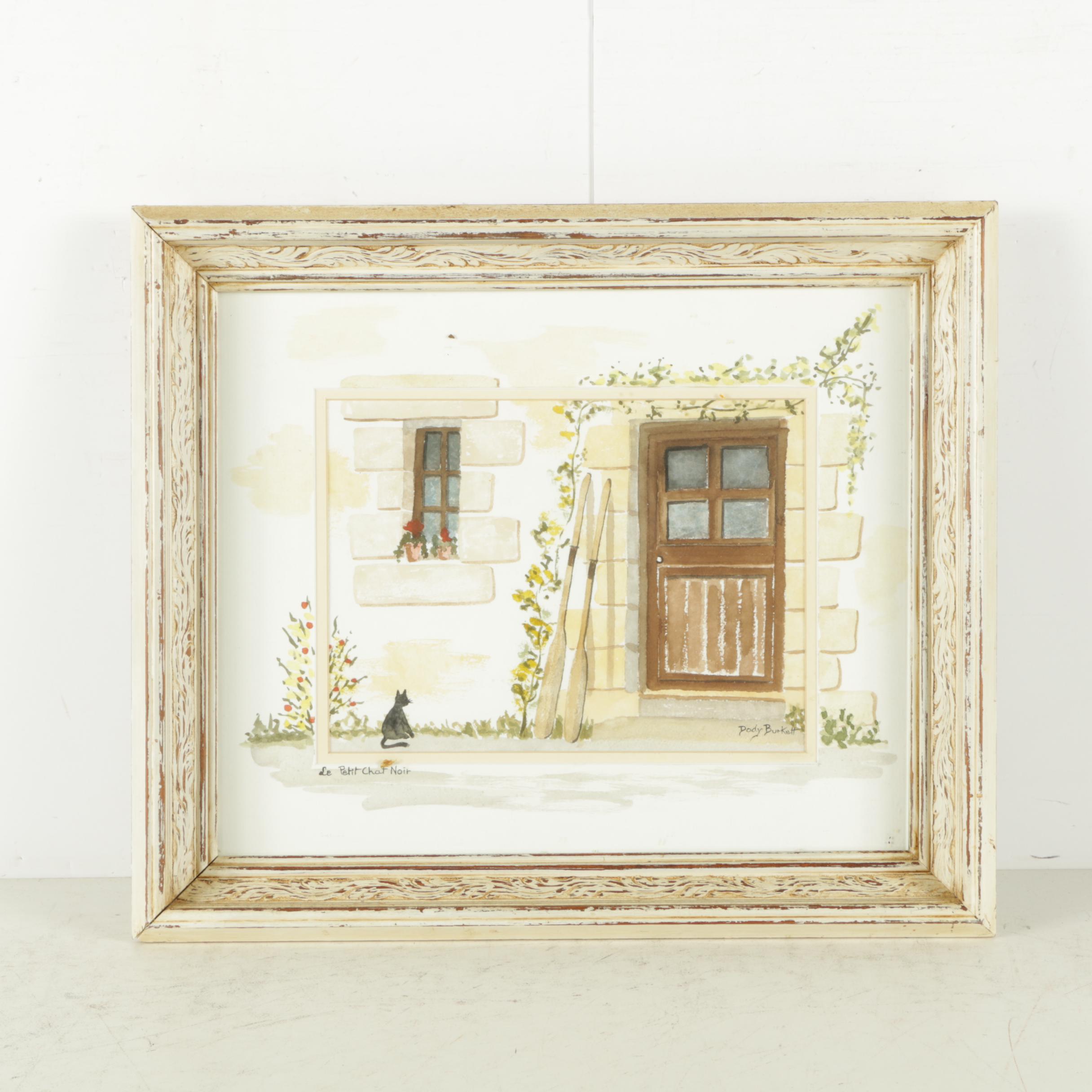 Dody Burkett Watercolor and Gouache on Paper "Le Petit Chat Noir"