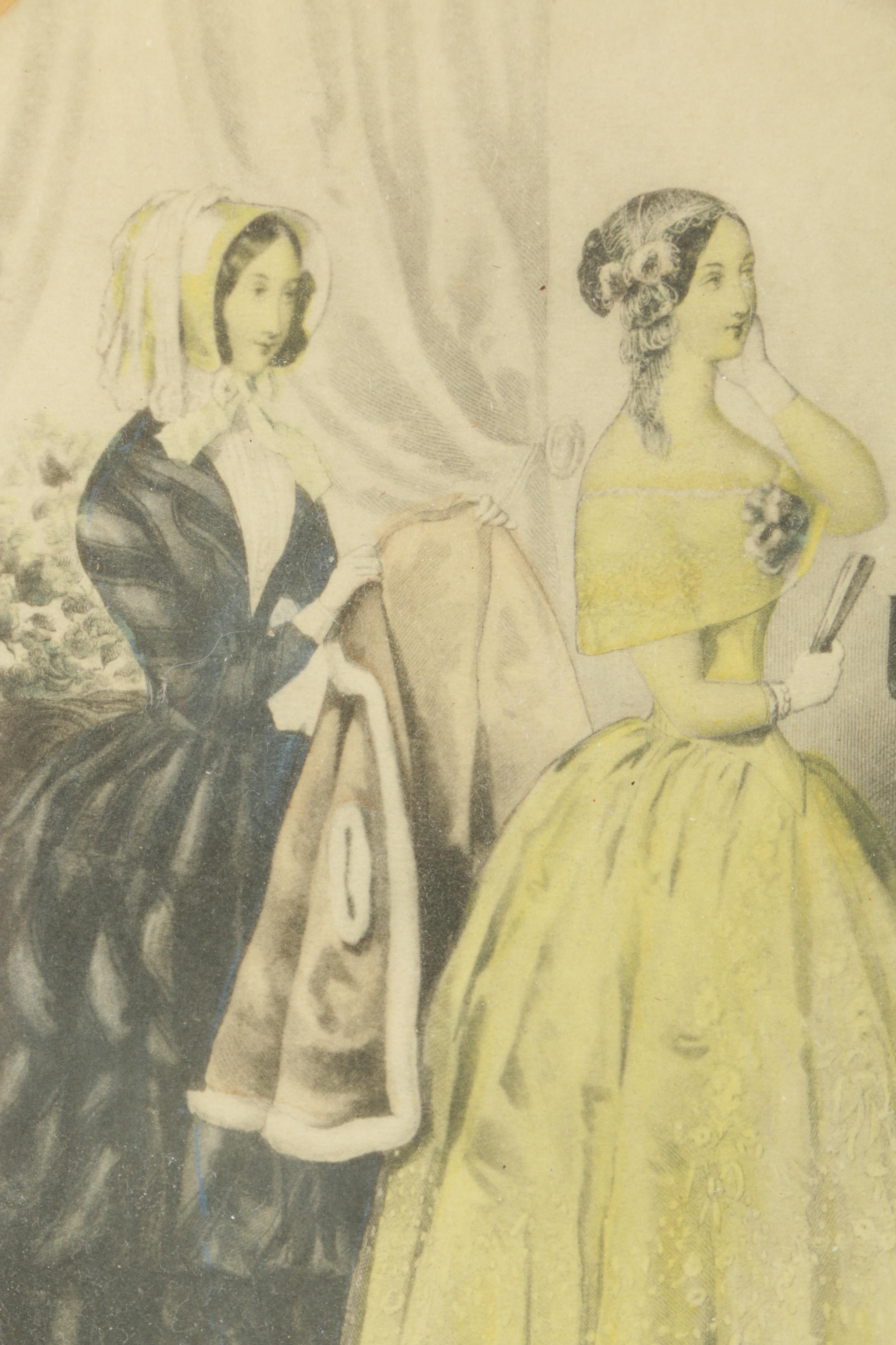 Etchings on Paper of a Sword Duel and Godey's Fashion Plates