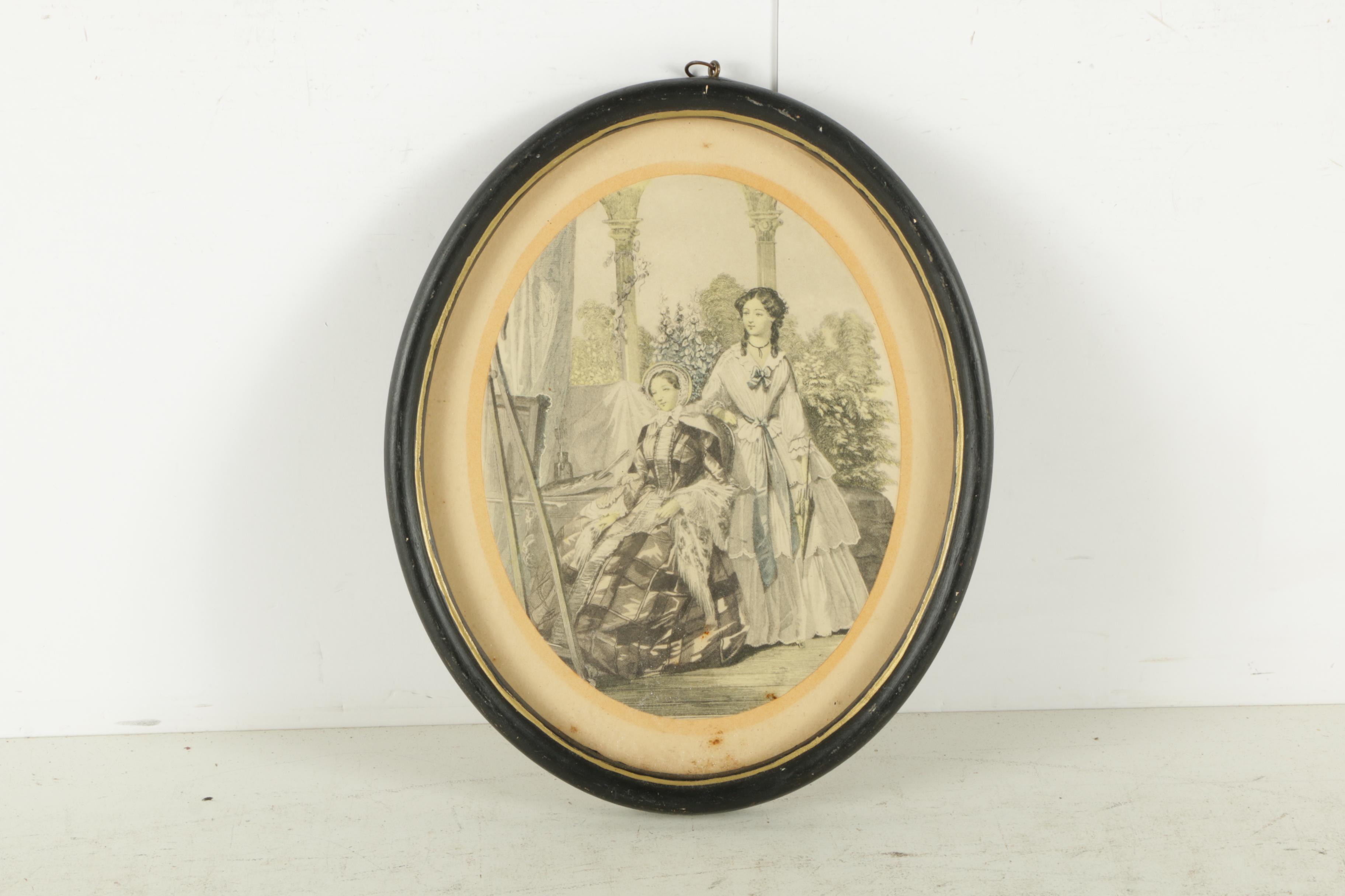 Etchings on Paper of a Sword Duel and Godey's Fashion Plates