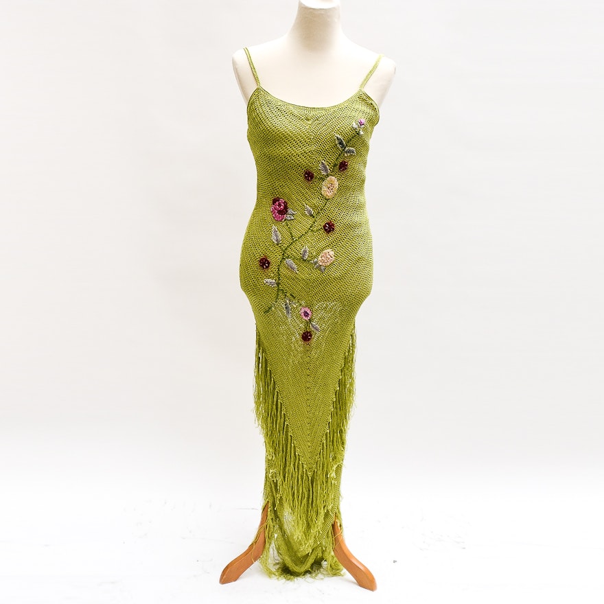 Sue Wong Knit Studio Chartreuse Green Dress