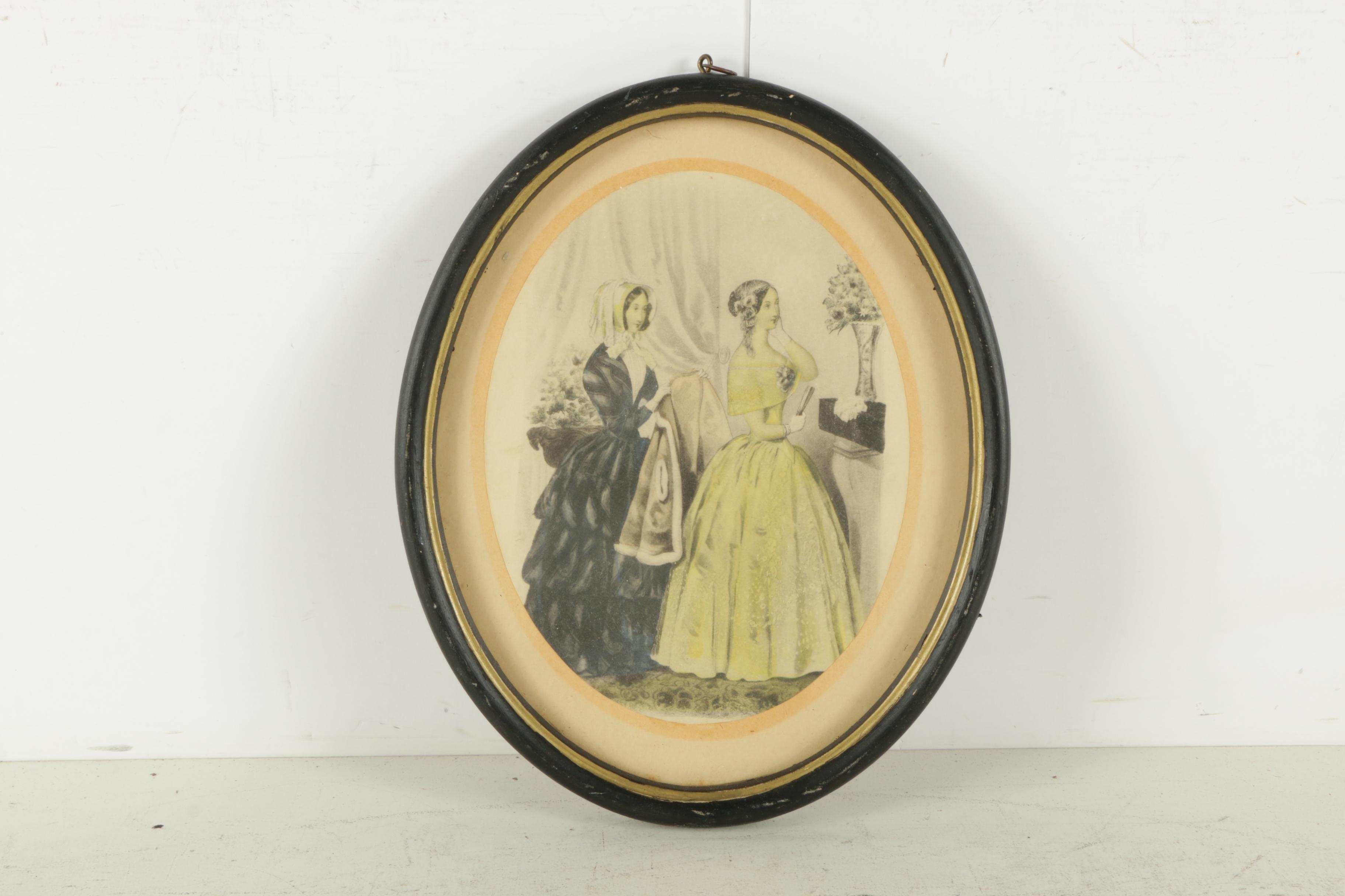 Etchings on Paper of a Sword Duel and Godey's Fashion Plates