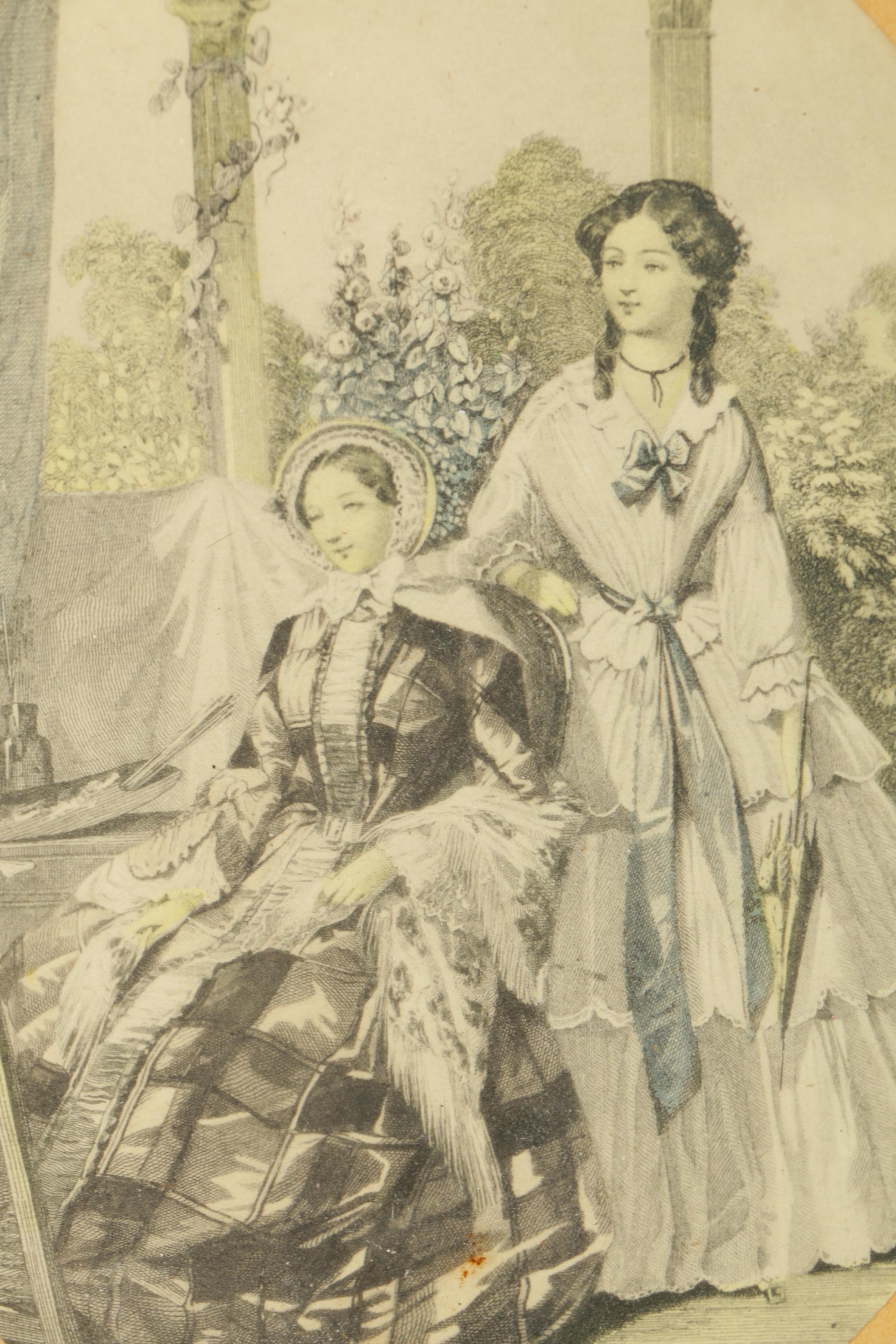 Etchings on Paper of a Sword Duel and Godey's Fashion Plates