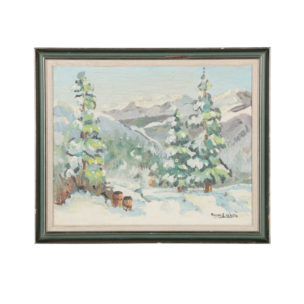 Roger White Oil Painting on Panel of a Winter Landscape