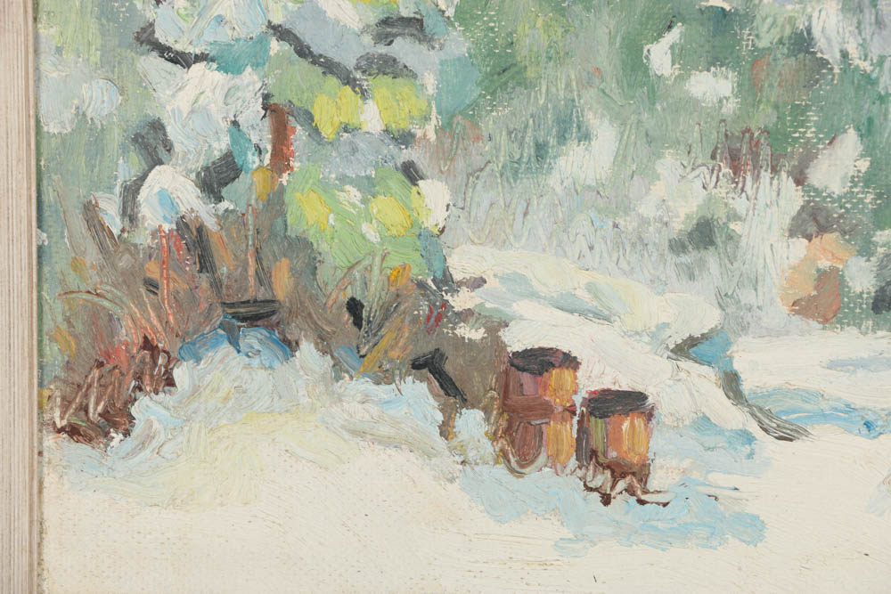 Roger White Oil Painting on Panel of a Winter Landscape