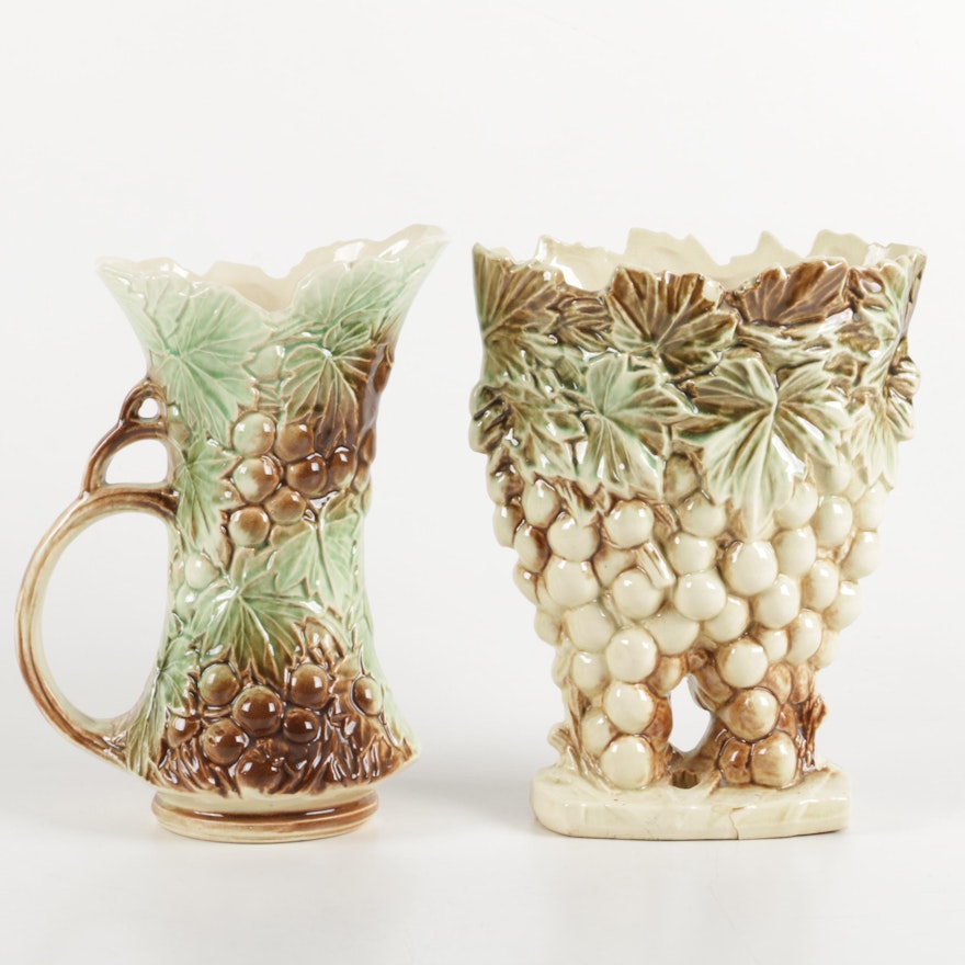 McCoy Ceramic Grape and Leaf Pitcher and Vase