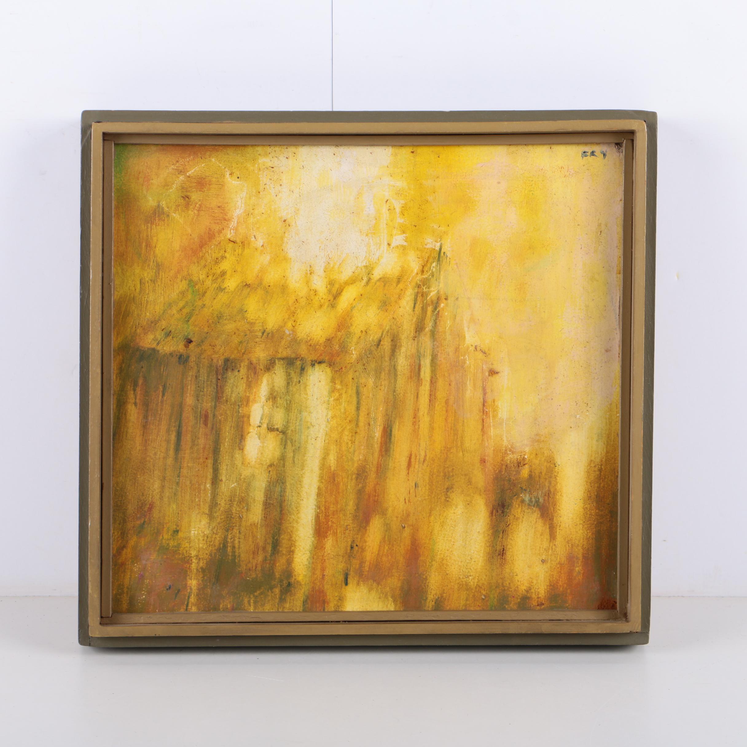 Ery Abstract Oil Painting on Wood Panel of Cabin