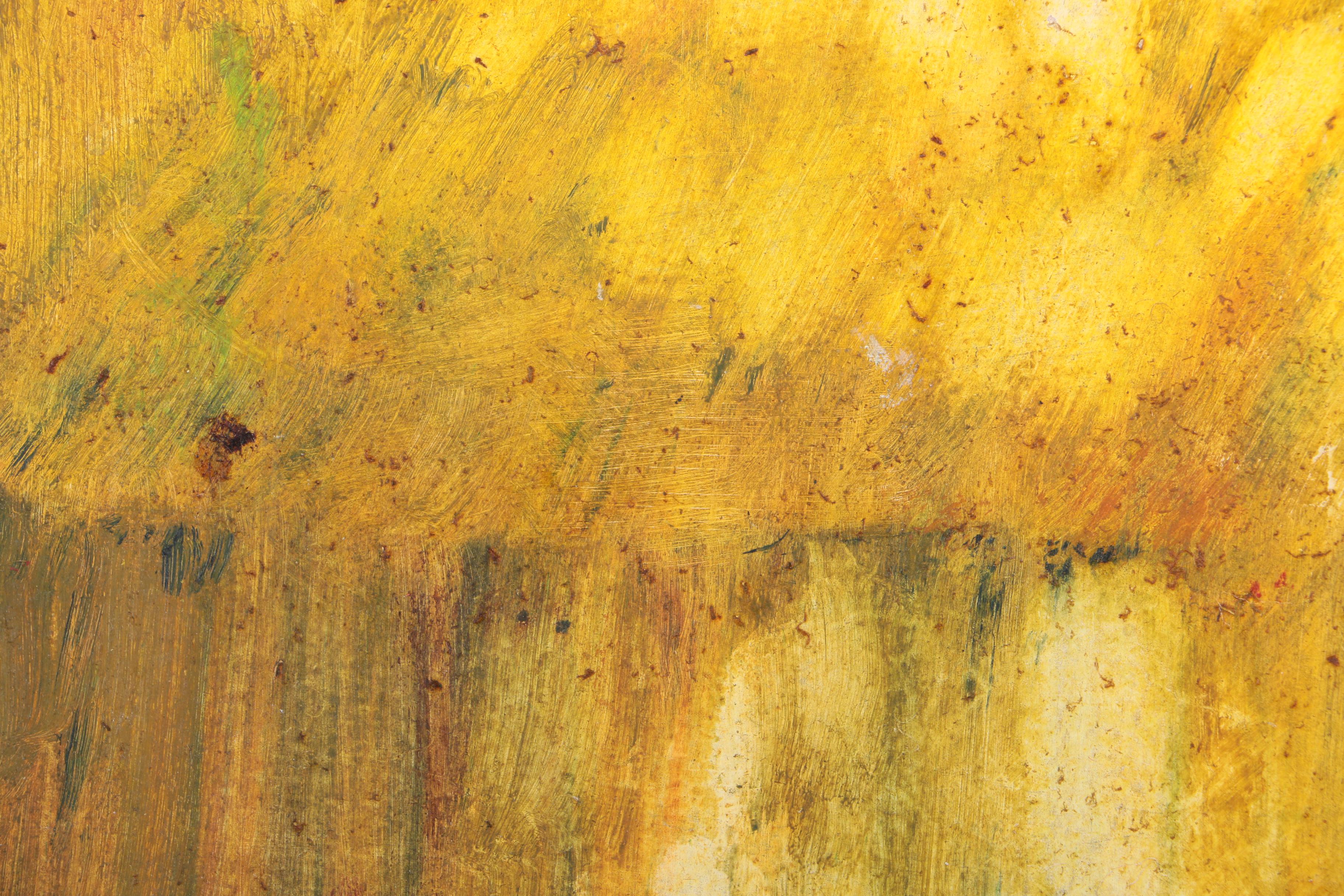 Ery Abstract Oil Painting on Wood Panel of Cabin