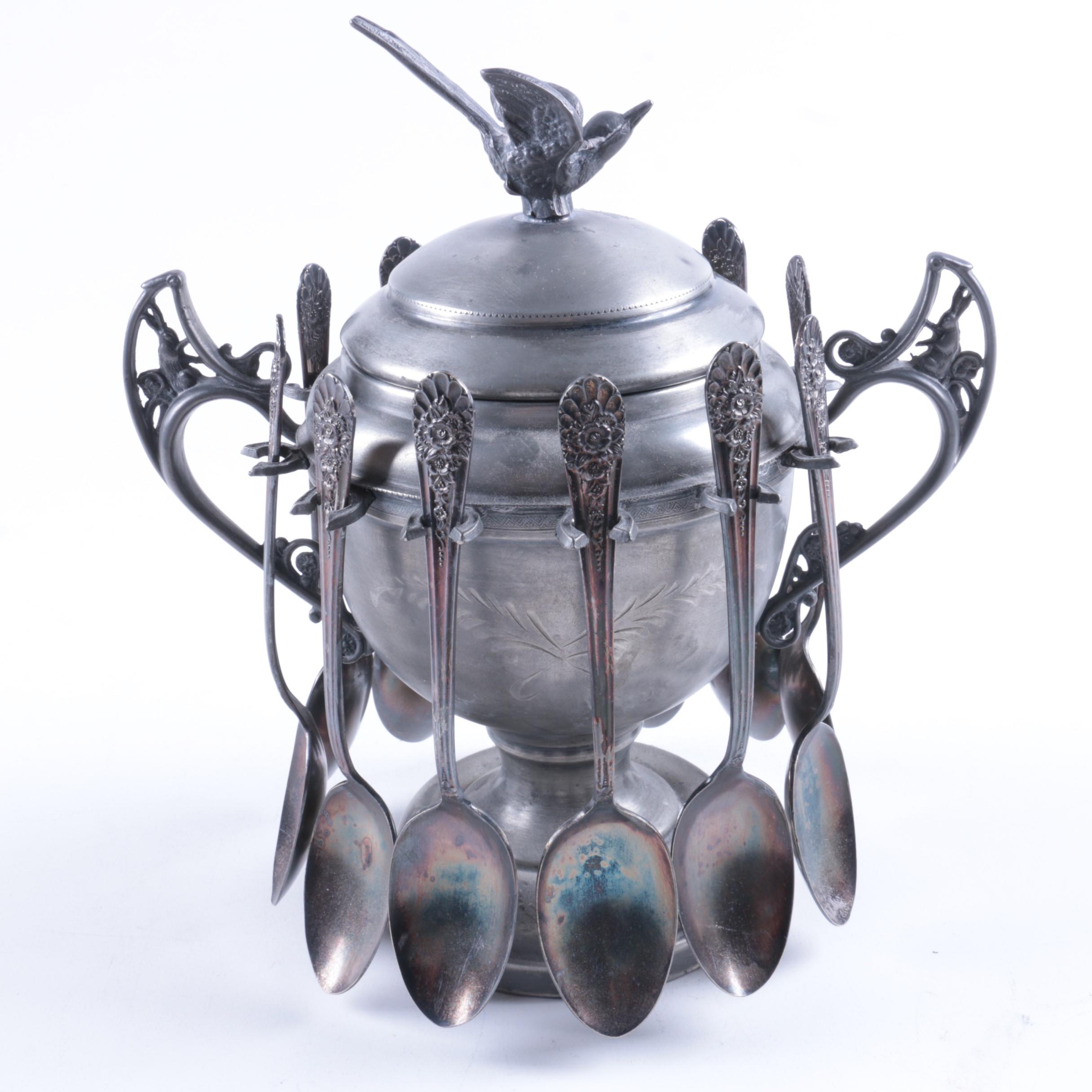 New Amsterdam Silver Co. Silver-Plated Sugar Spooner with Other Spoons