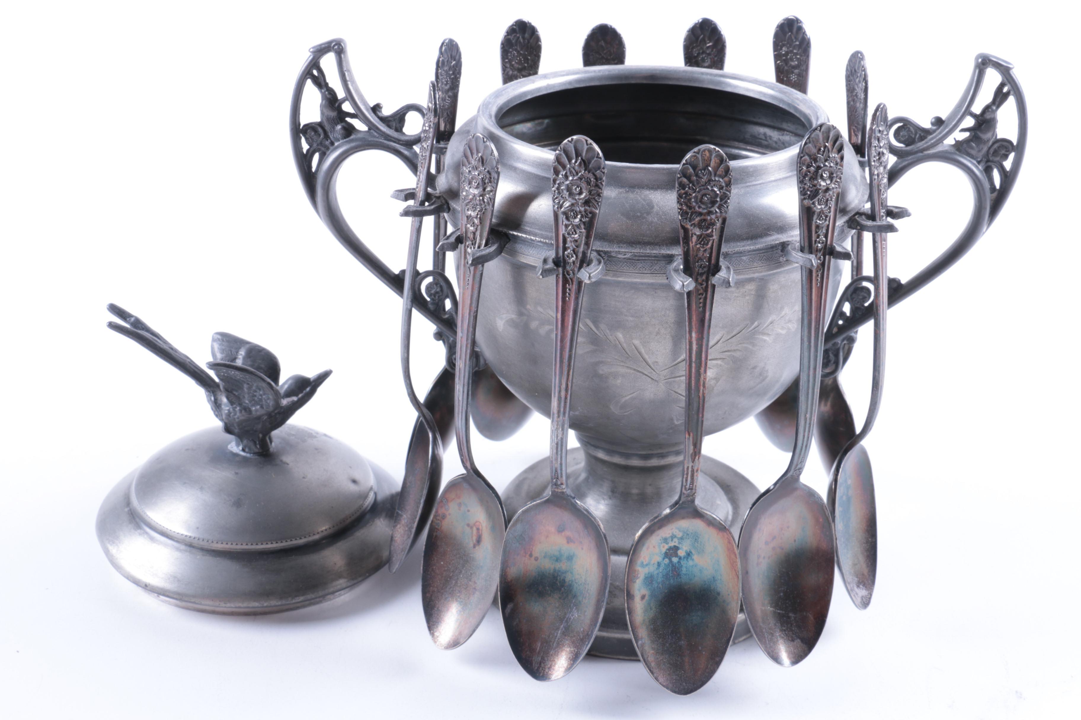 New Amsterdam Silver Co. Silver-Plated Sugar Spooner with Other Spoons