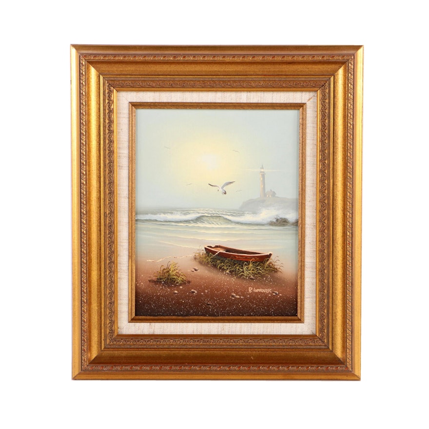 P. Garner Oil Painting on Canvas of a Coastal Scene