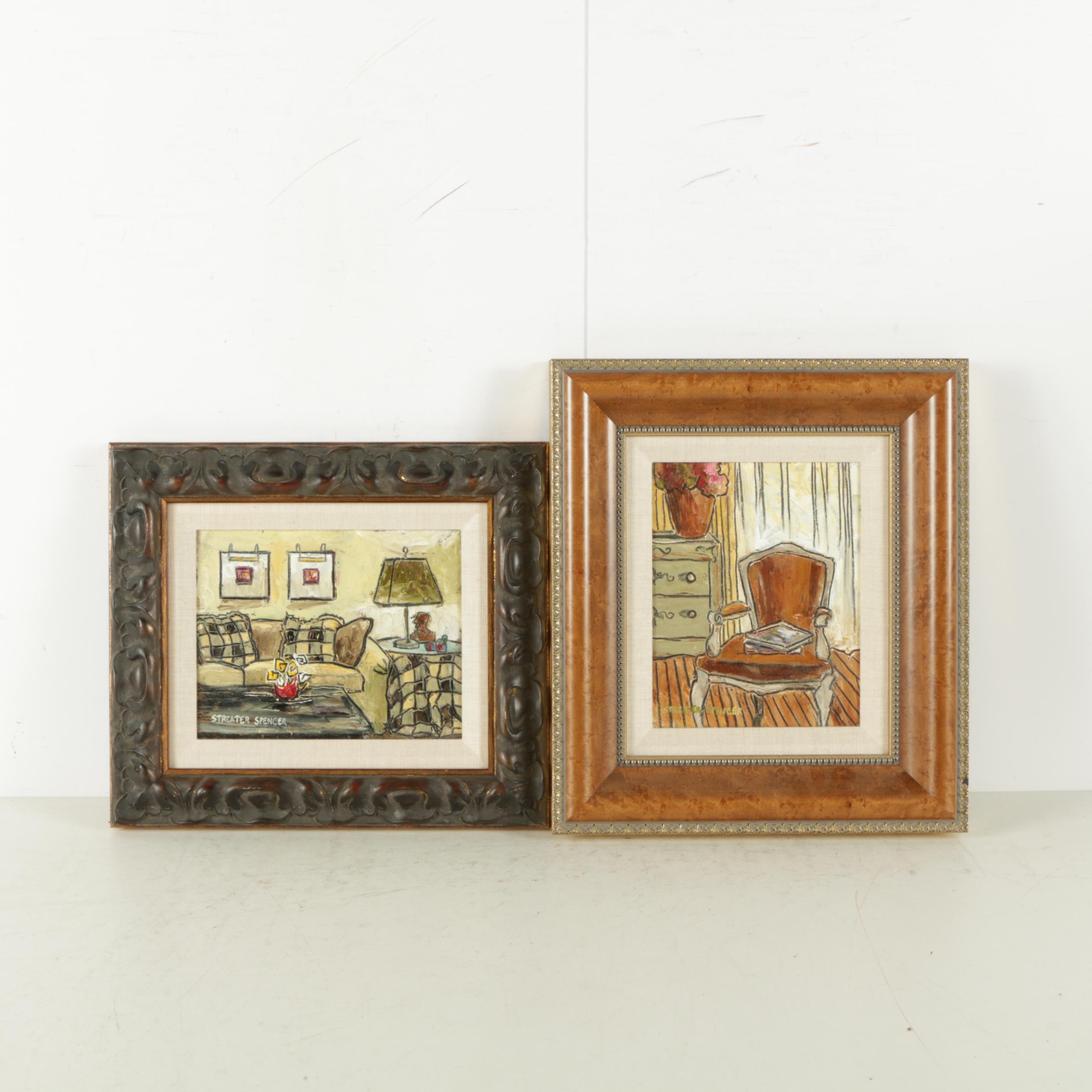 Streater Spencer Oil Paintings of Rooms on Panel