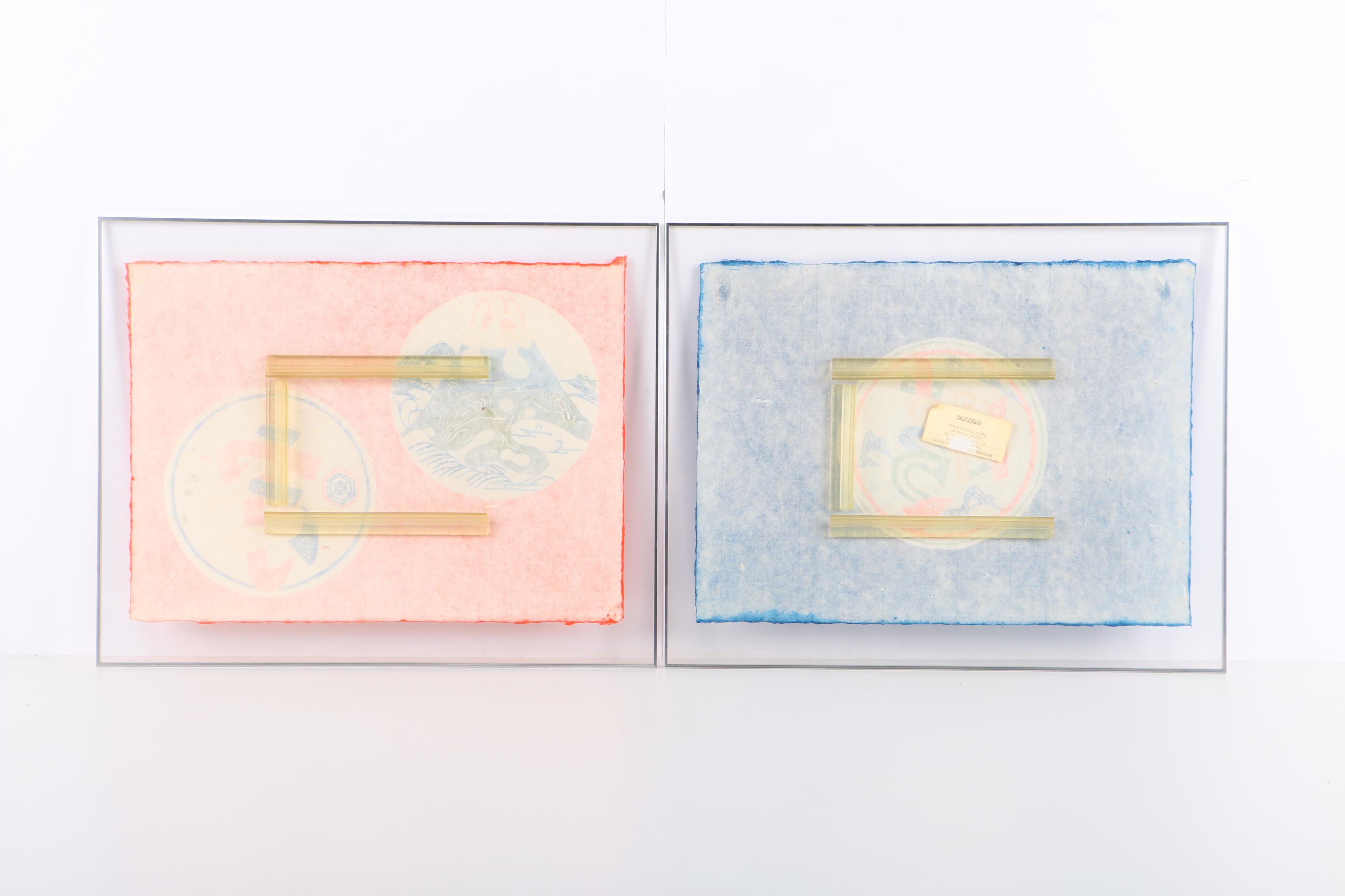 Japanese Prints in the Style of Katazome-shi Including "Happiness"