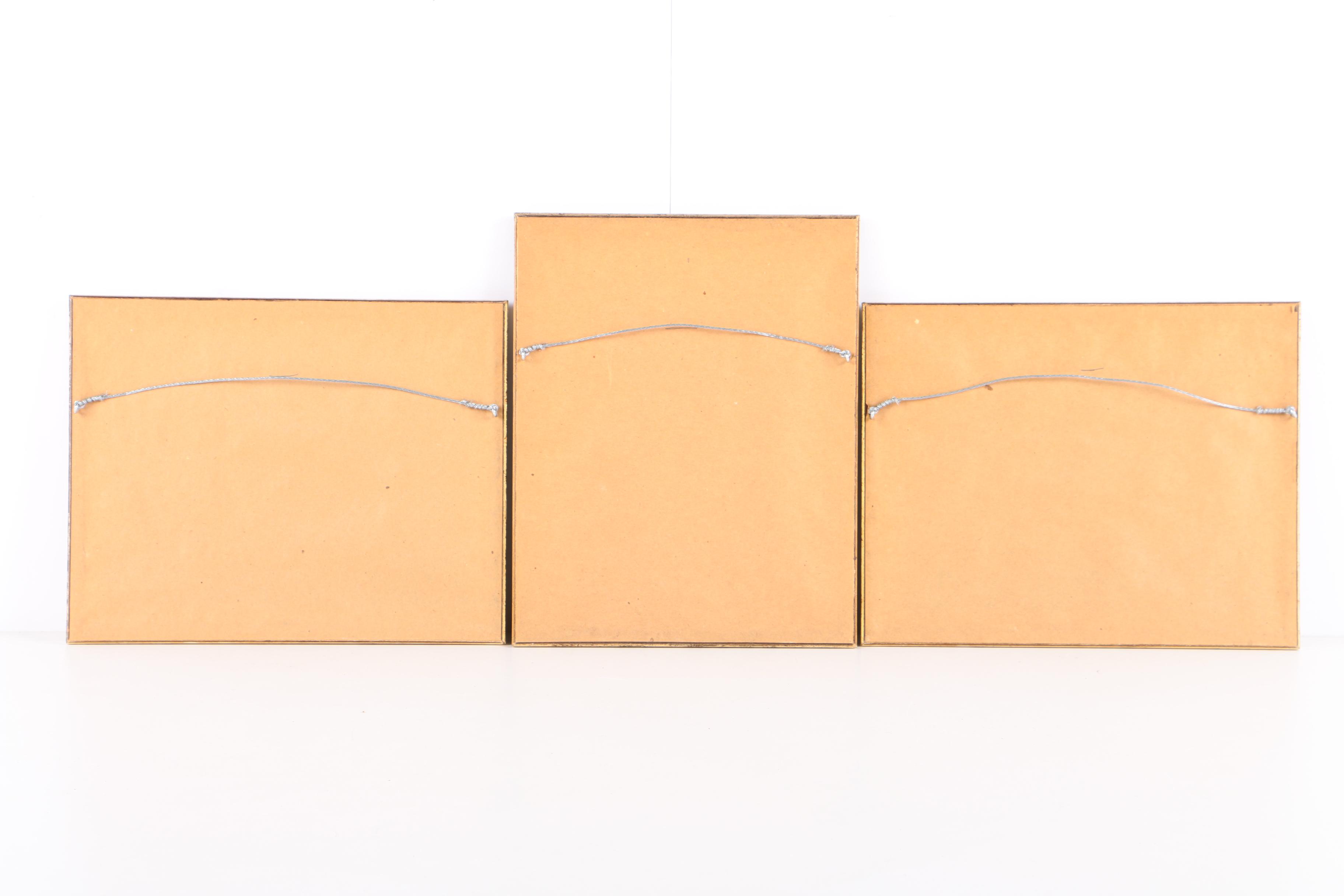 East Asian Watercolor Paintings of Landscapes on Silk