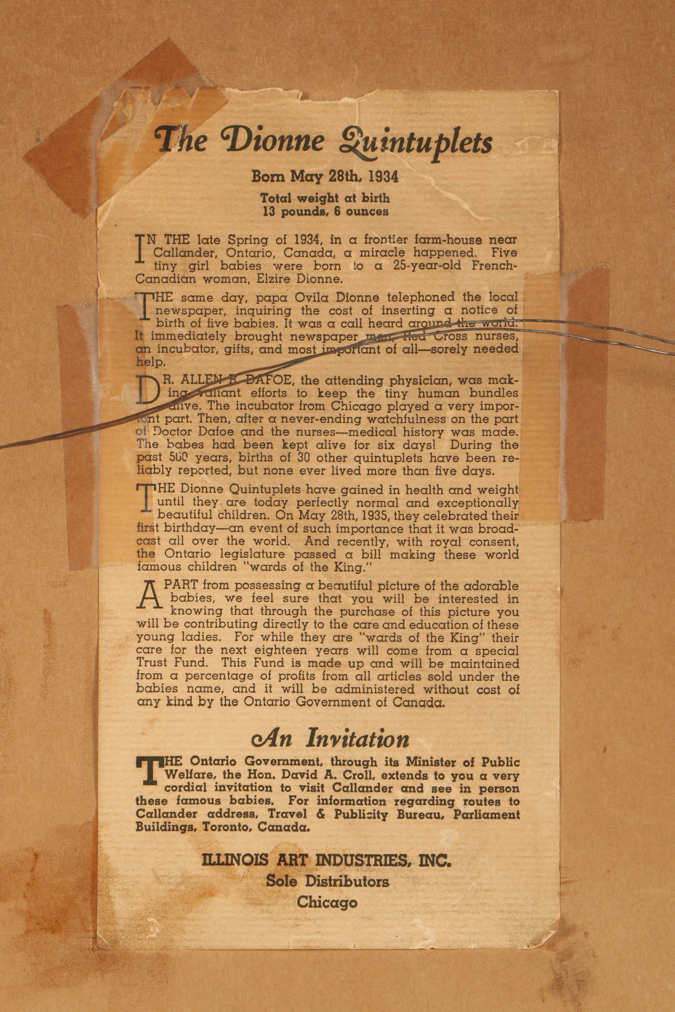 Commemorative Prints Featuring the Dionne Quintuplets