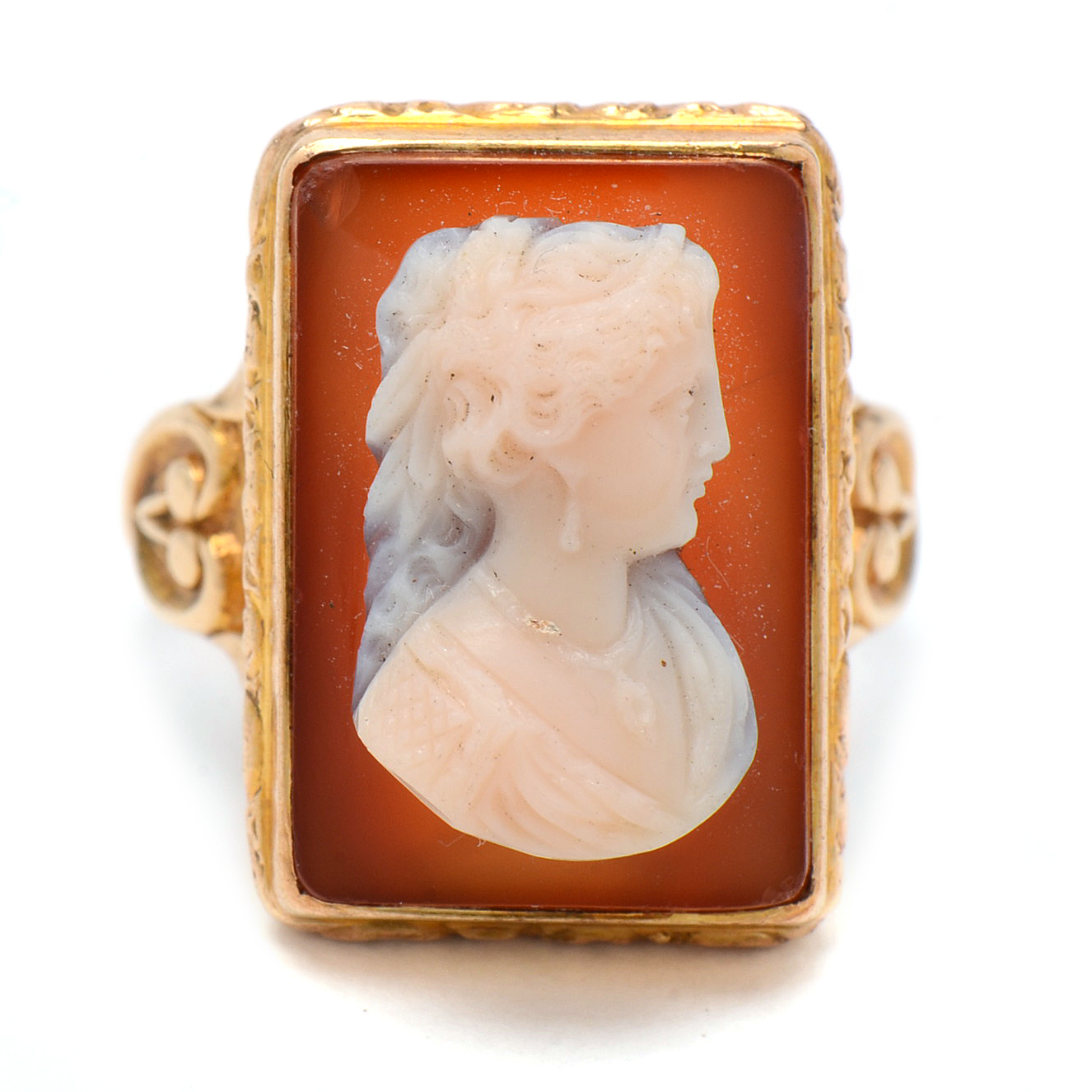 Vintage 10K Yellow Gold Carved Agate Cameo Ring