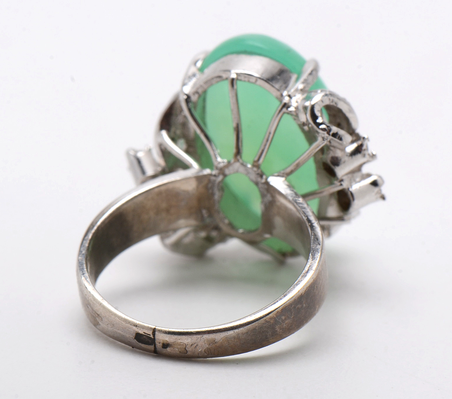 Silver Tone Chrysoprase and White Topaz Fashion Ring