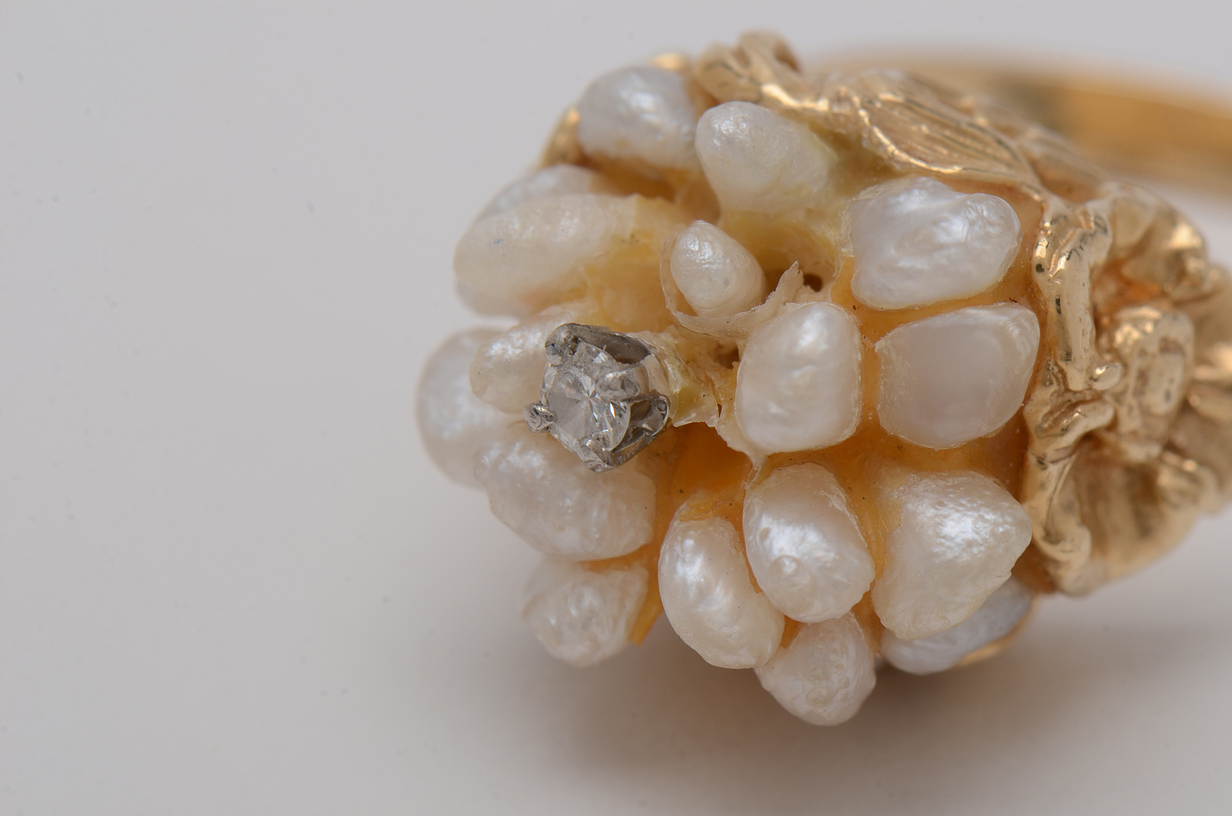 14K Yellow Gold Diamond and Pearl Ring