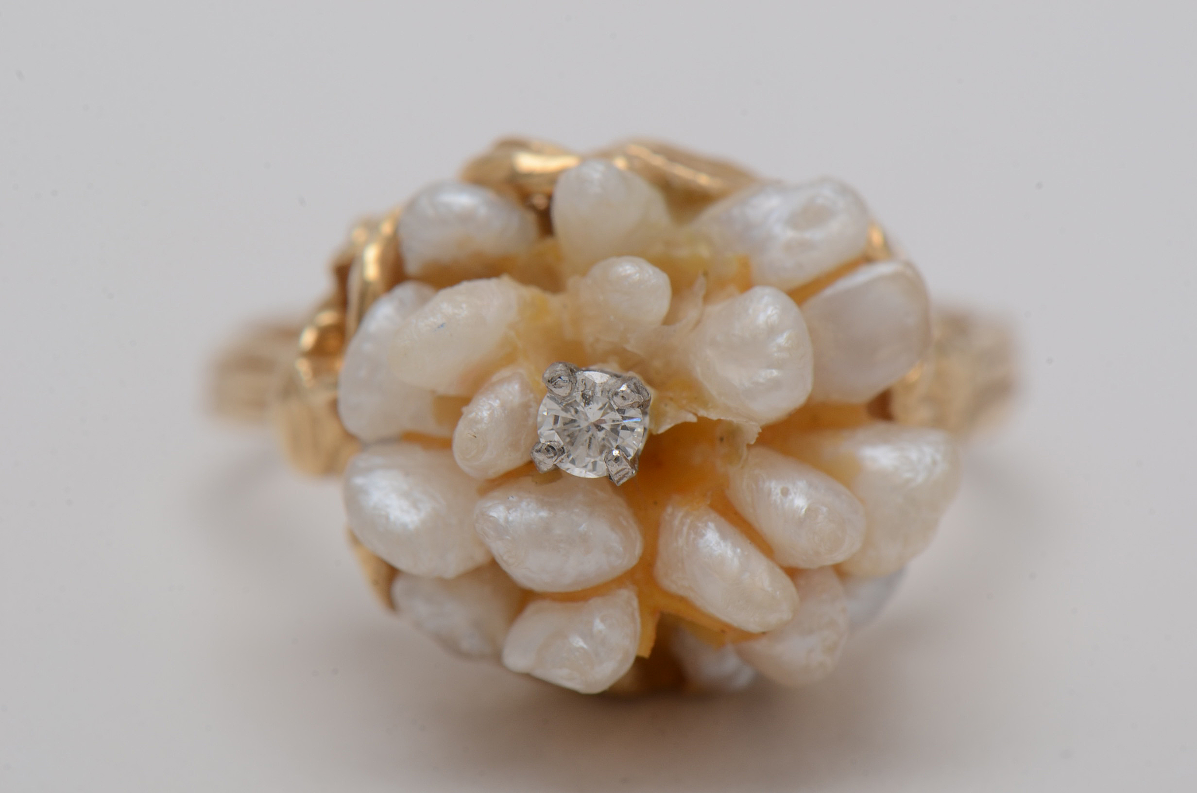 14K Yellow Gold Diamond and Pearl Ring