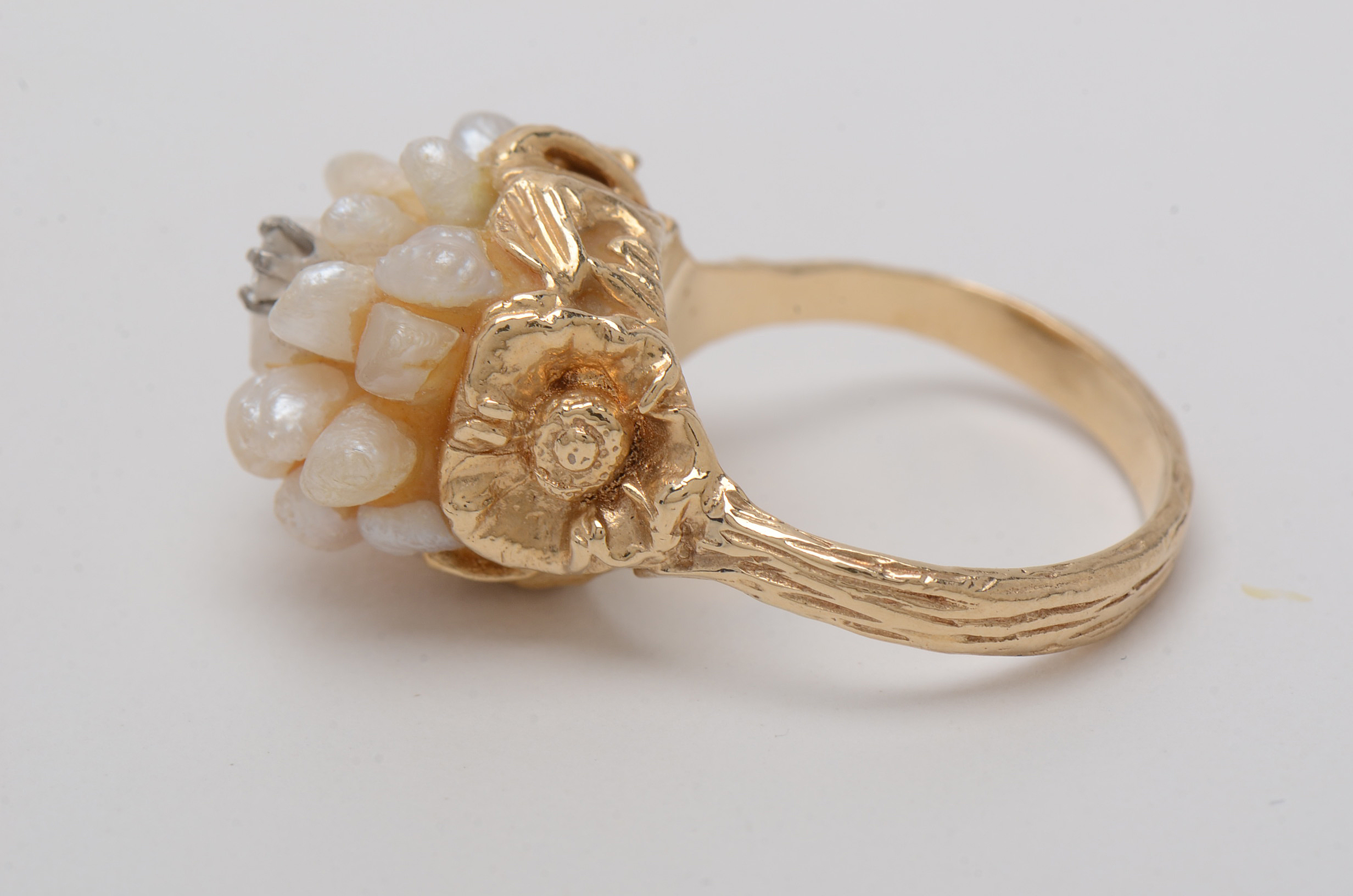 14K Yellow Gold Diamond and Pearl Ring
