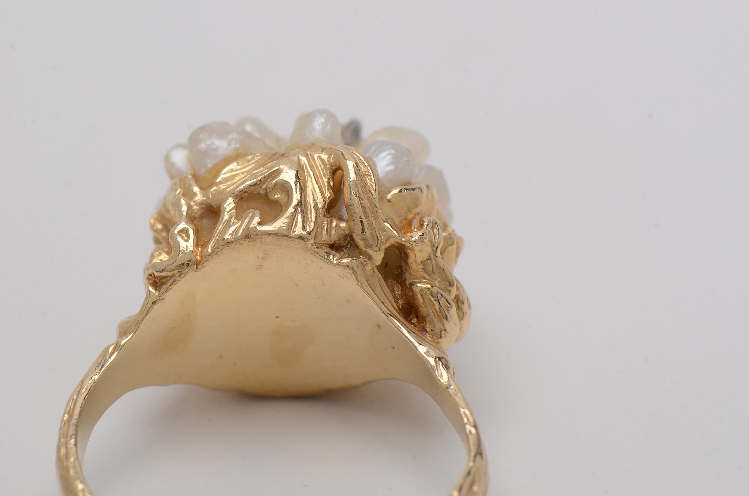 14K Yellow Gold Diamond and Pearl Ring