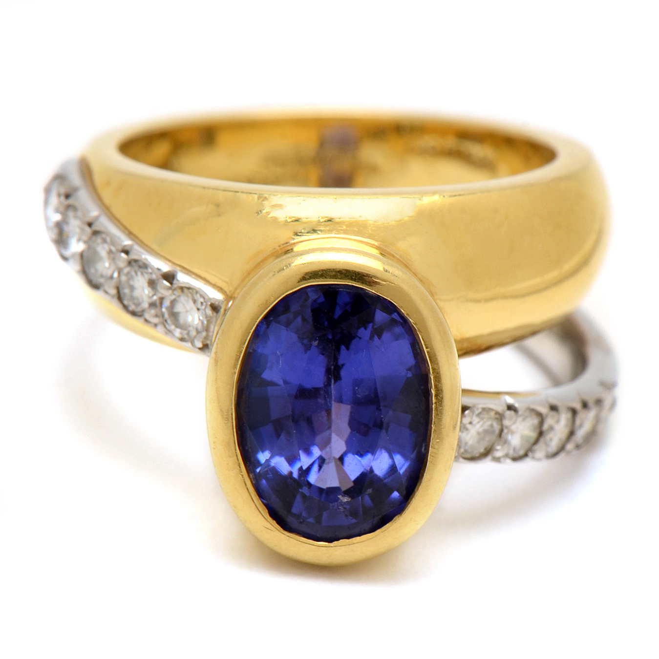 Diana Vincent 18K Yellow Gold and Platinum Diamond and Tanzanite Ring