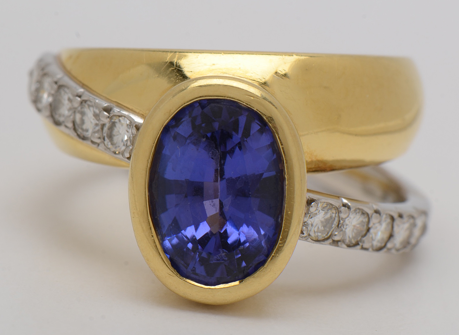 Diana Vincent 18K Yellow Gold and Platinum Diamond and Tanzanite Ring