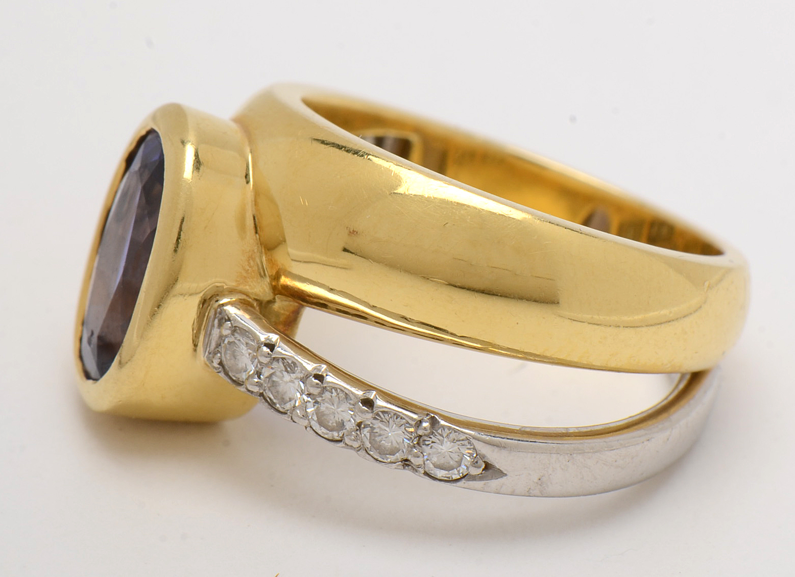 Diana Vincent 18K Yellow Gold and Platinum Diamond and Tanzanite Ring