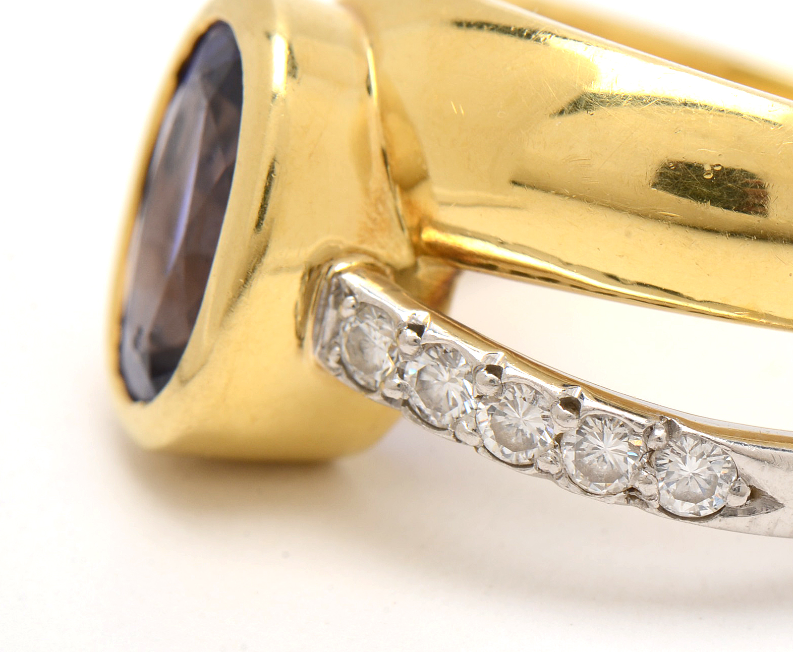 Diana Vincent 18K Yellow Gold and Platinum Diamond and Tanzanite Ring